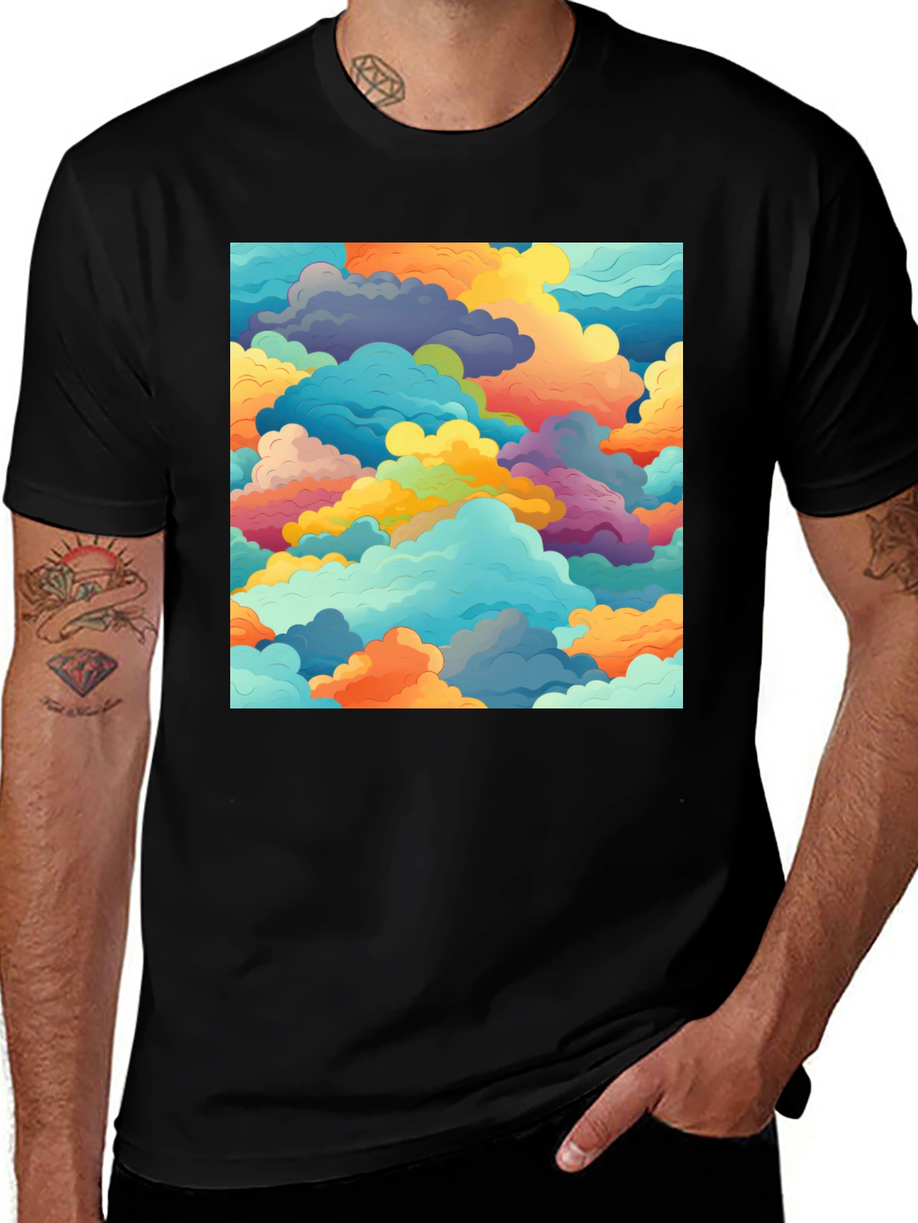 Variant 10 of Colorful Clouds Graphic Tee - Unisex Black T-Shirt