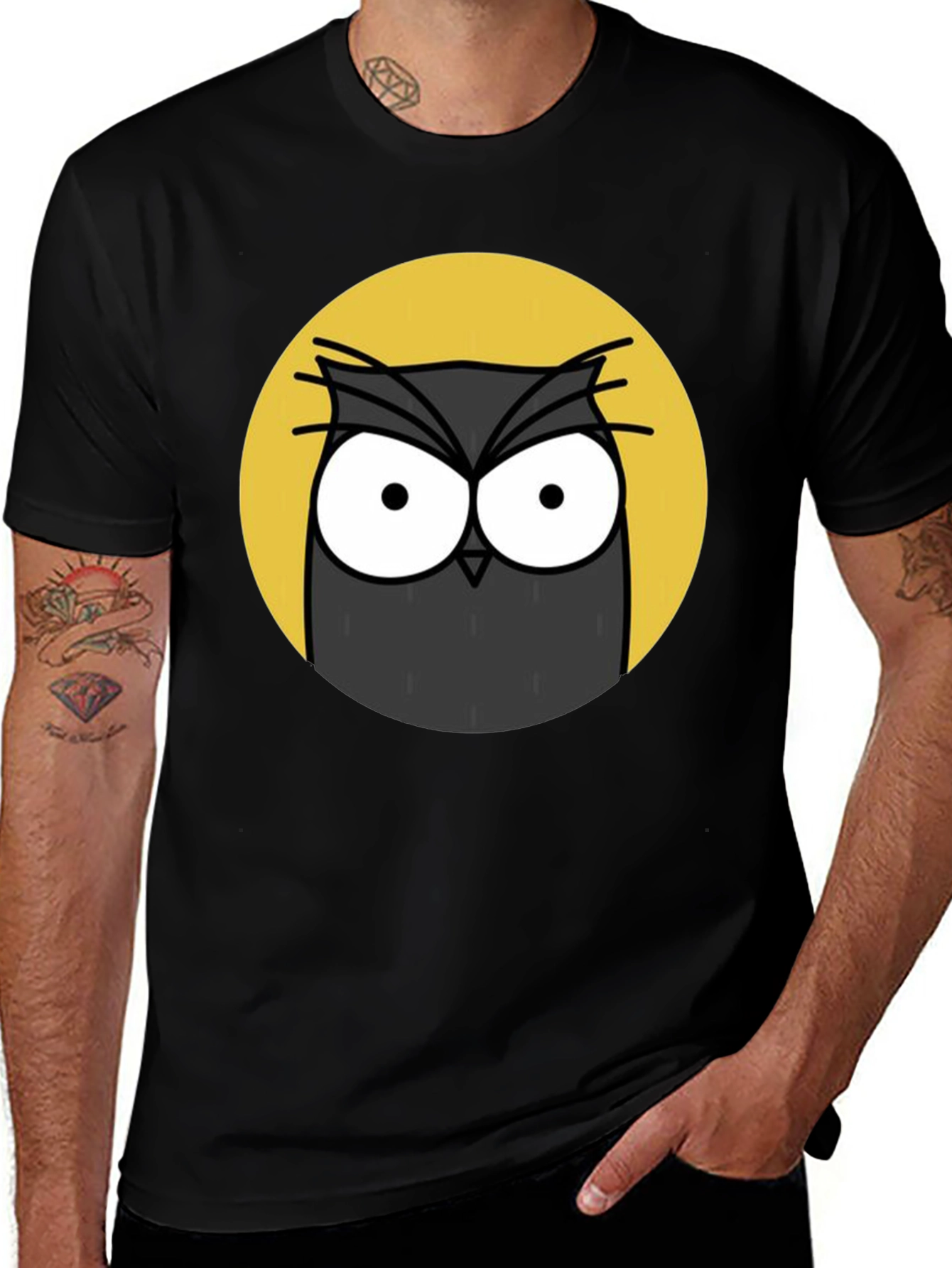 Variant 27 of Grumpy Owl Graphic Tee - Men's Black Cotton T-Shirt