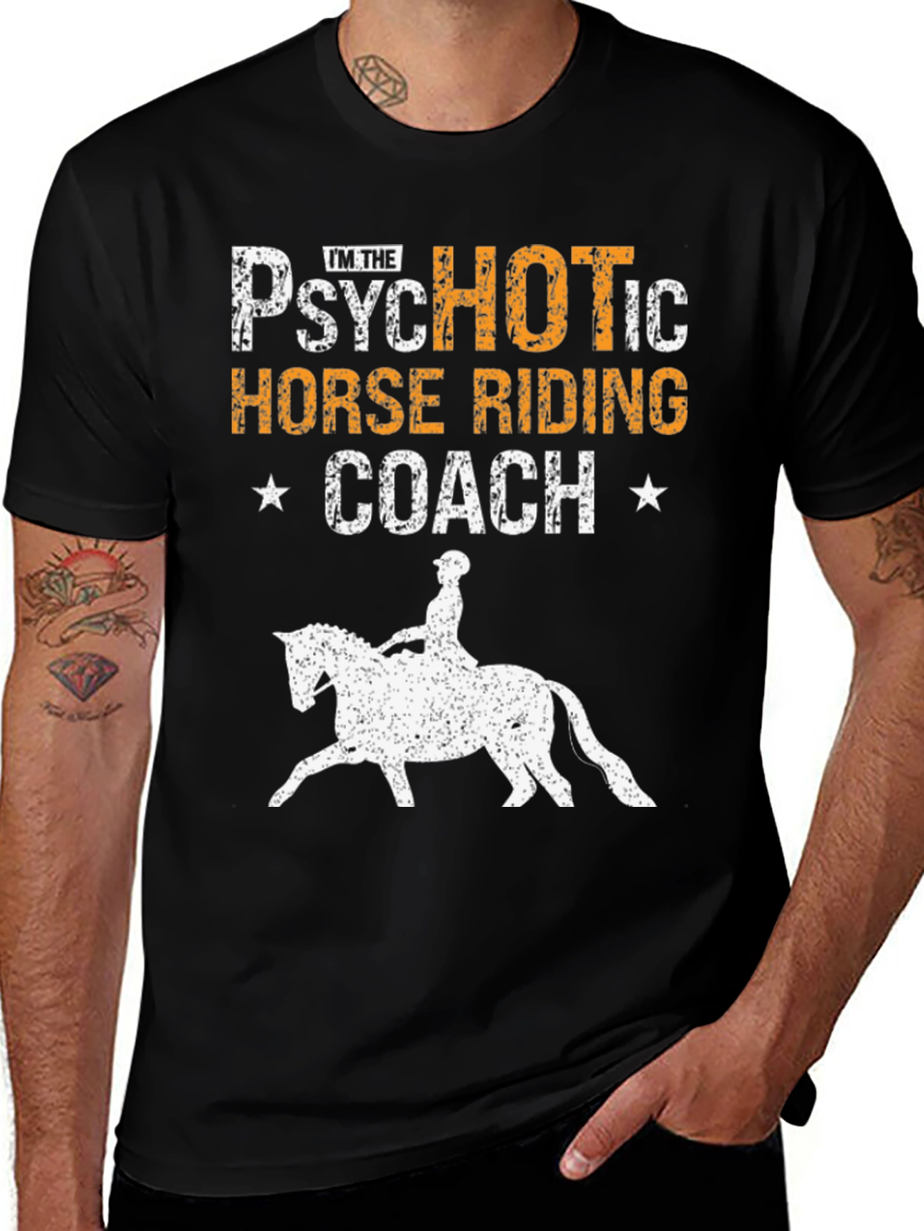 Variant 23 of Psychotic Horse Riding Coach Black Graphic Tee