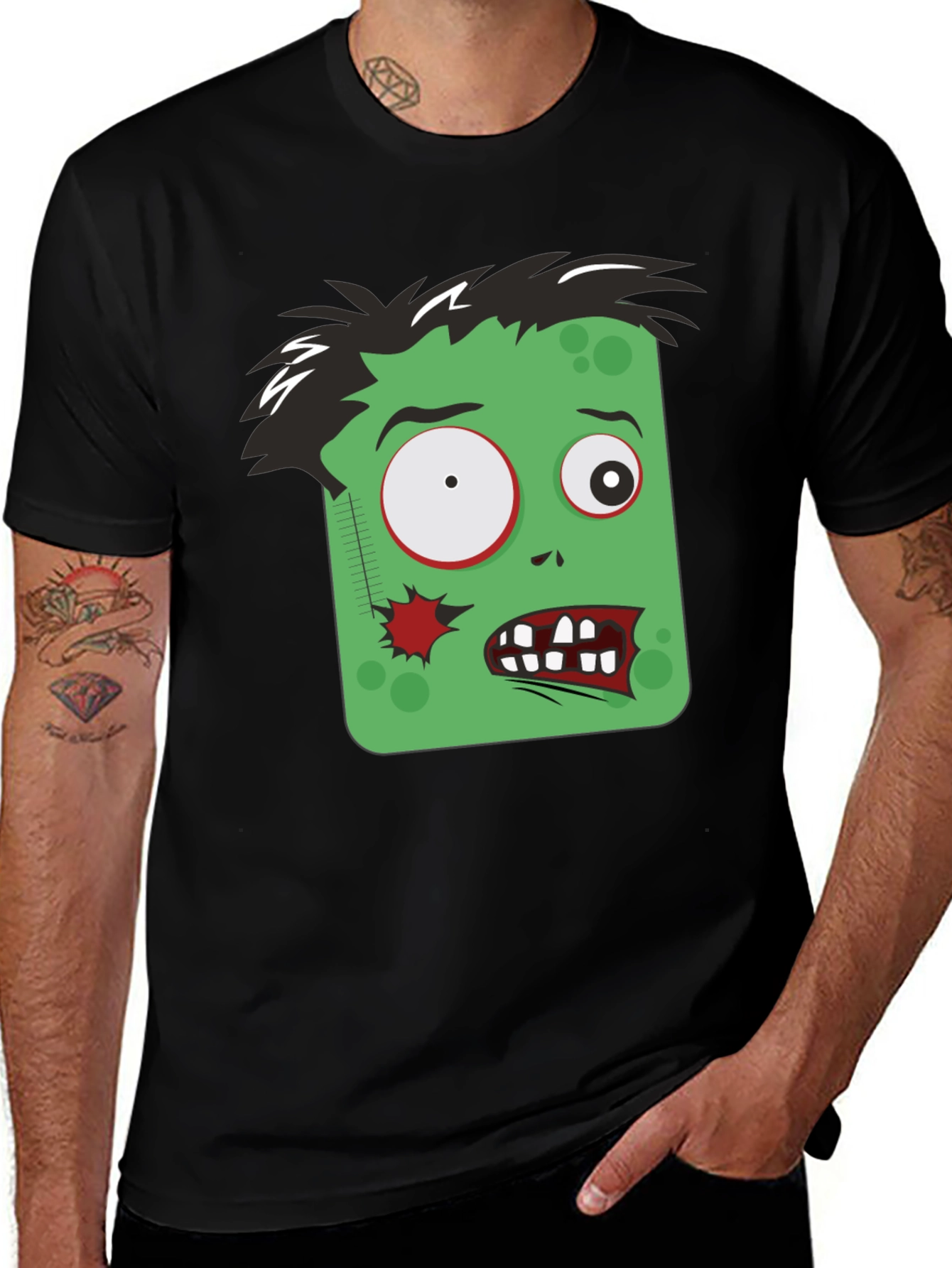 Variant 15 of Zombie Head Graphic Black T-Shirt