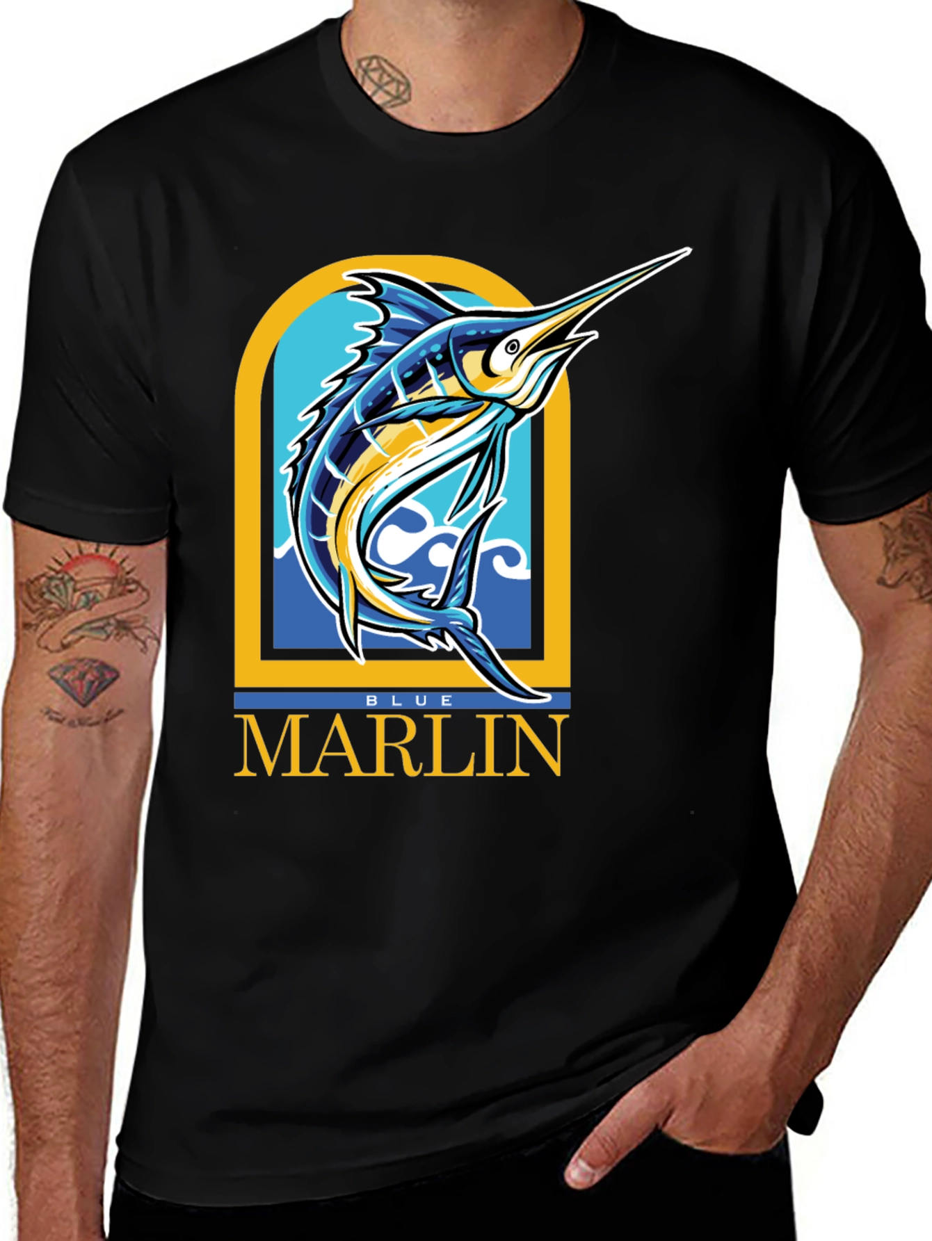 Variant 13 of Blue Marlin Graphic T-Shirt - Men's Black Tee