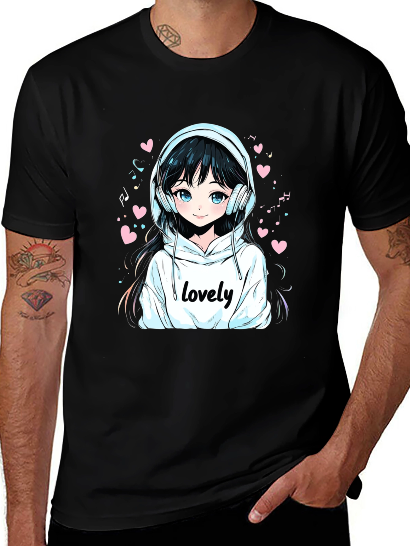 Variant 18 of Anime Girl 'Lovely' Graphic Black T-Shirt