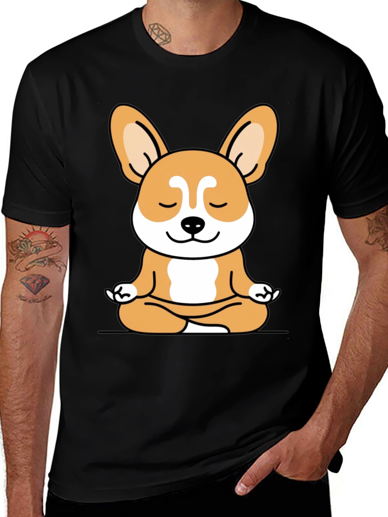 Variant 21 of Yoga Corgi Graphic T-Shirt - Meditating Dog Tee