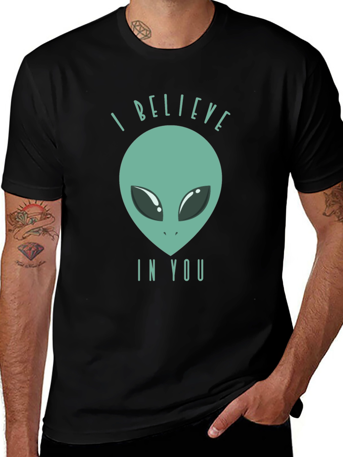 I Believe in You Alien Graphic T-Shirt - Black