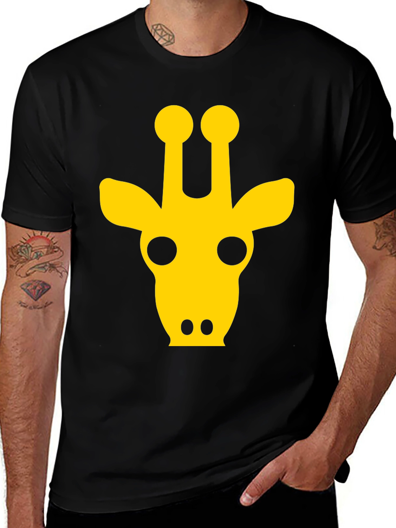 Variant 15 of Giraffe Graphic Tee - Bold Yellow Design on Black