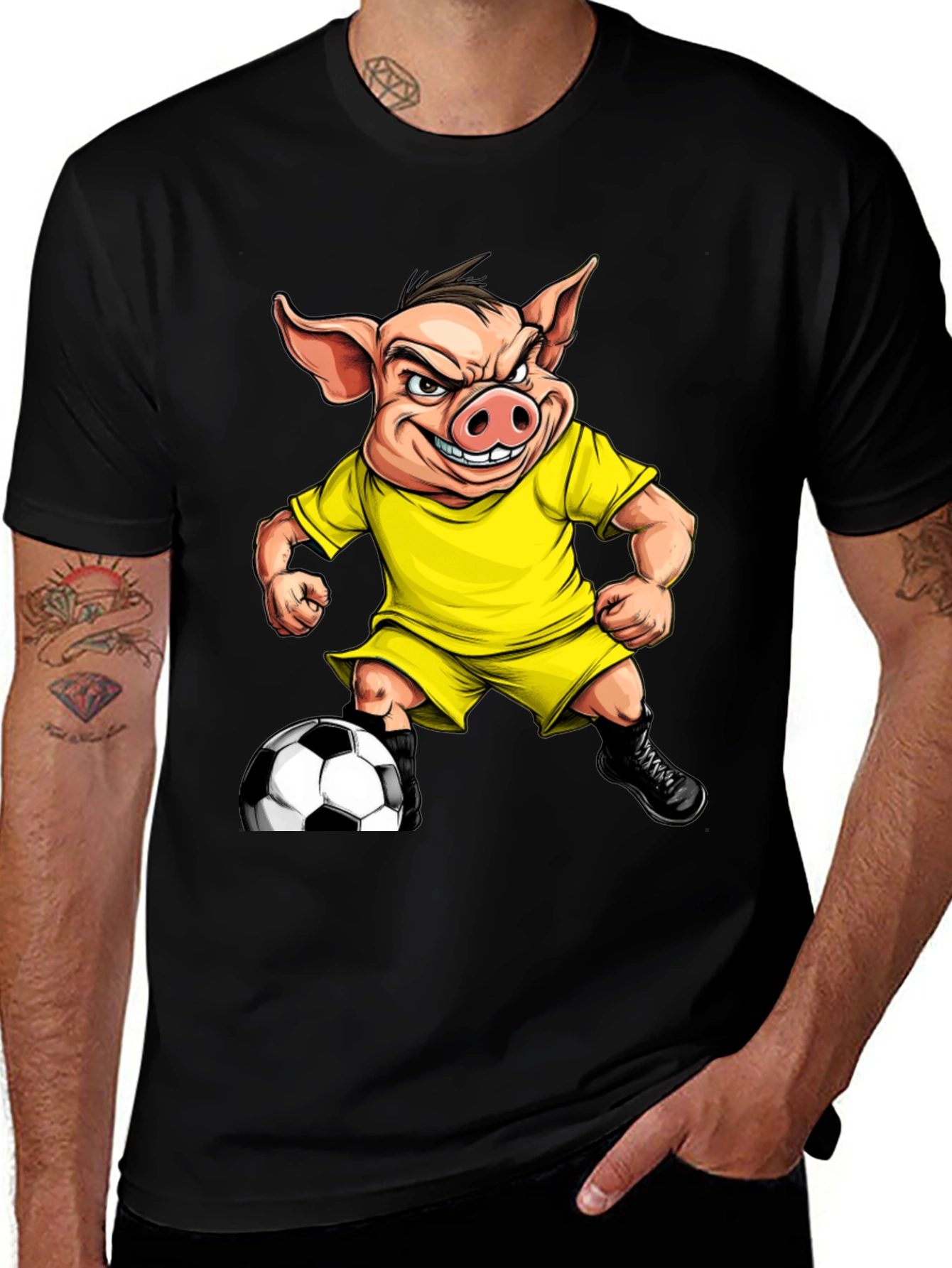 Variant 15 of Angry Pig Soccer T-Shirt - Black Cotton