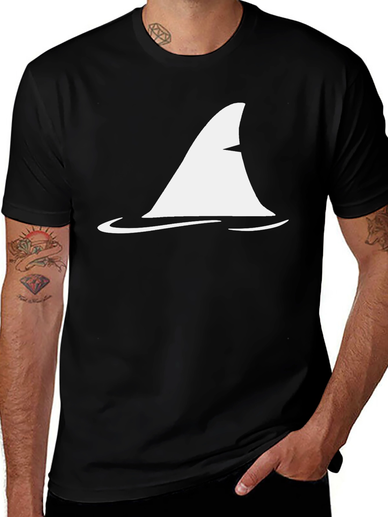 Variant 9 of Shark Fin Graphic Tee - Classic Black Cotton