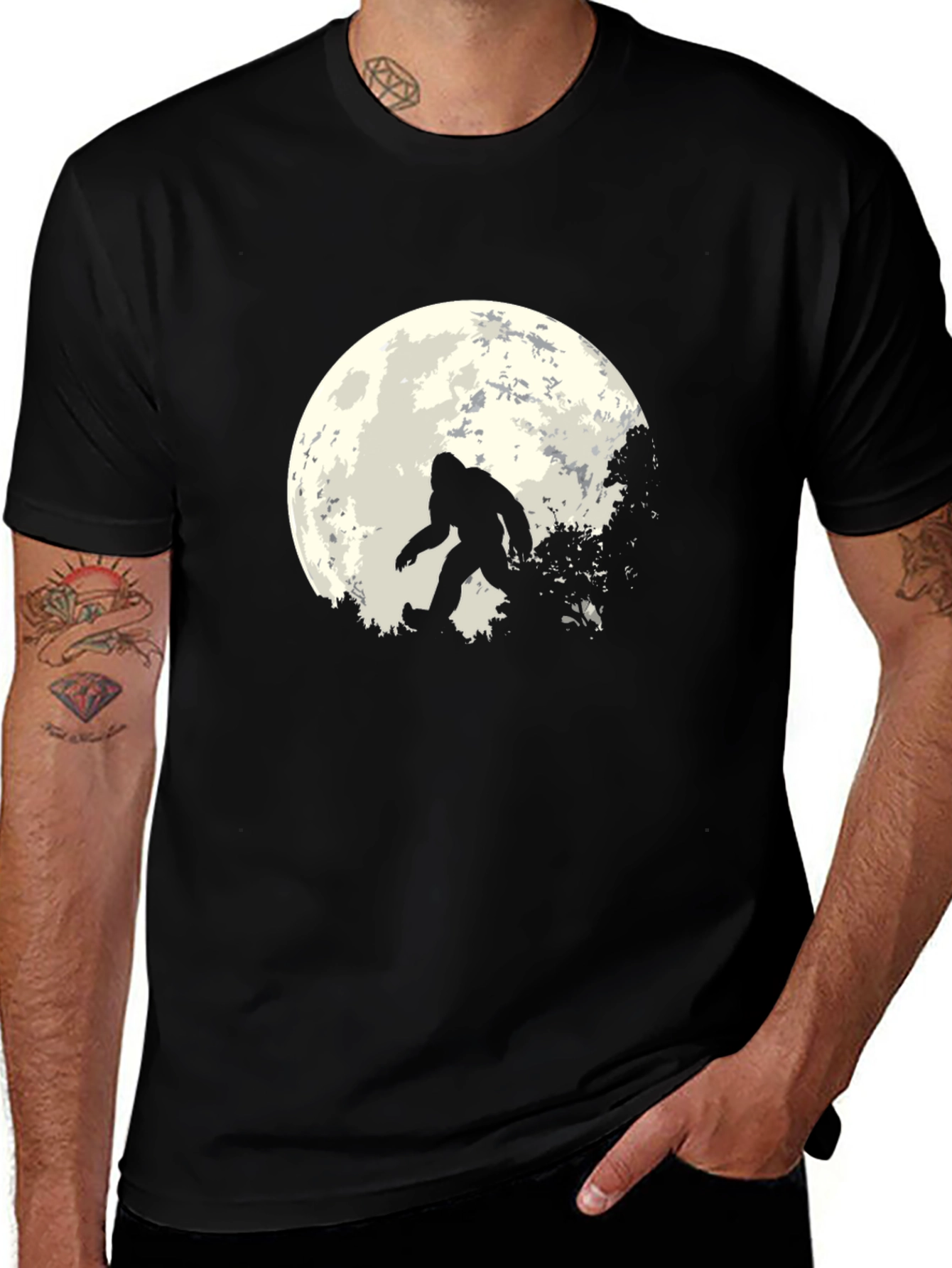 Bigfoot Moon Graphic Tee - Black Sasquatch T-Shirt