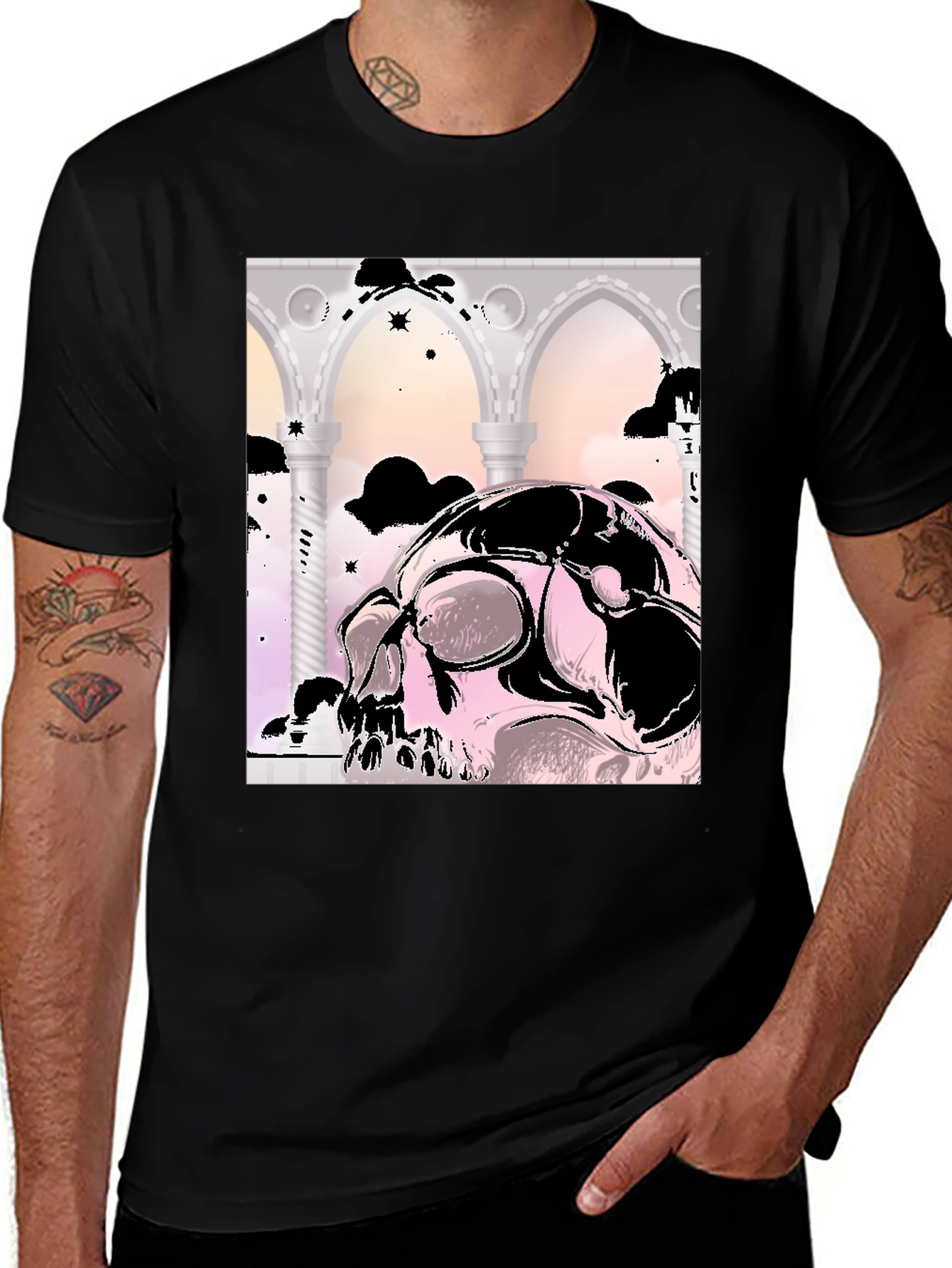 Variant 13 of Skull & Arches Graphic Tee - Edgy Style