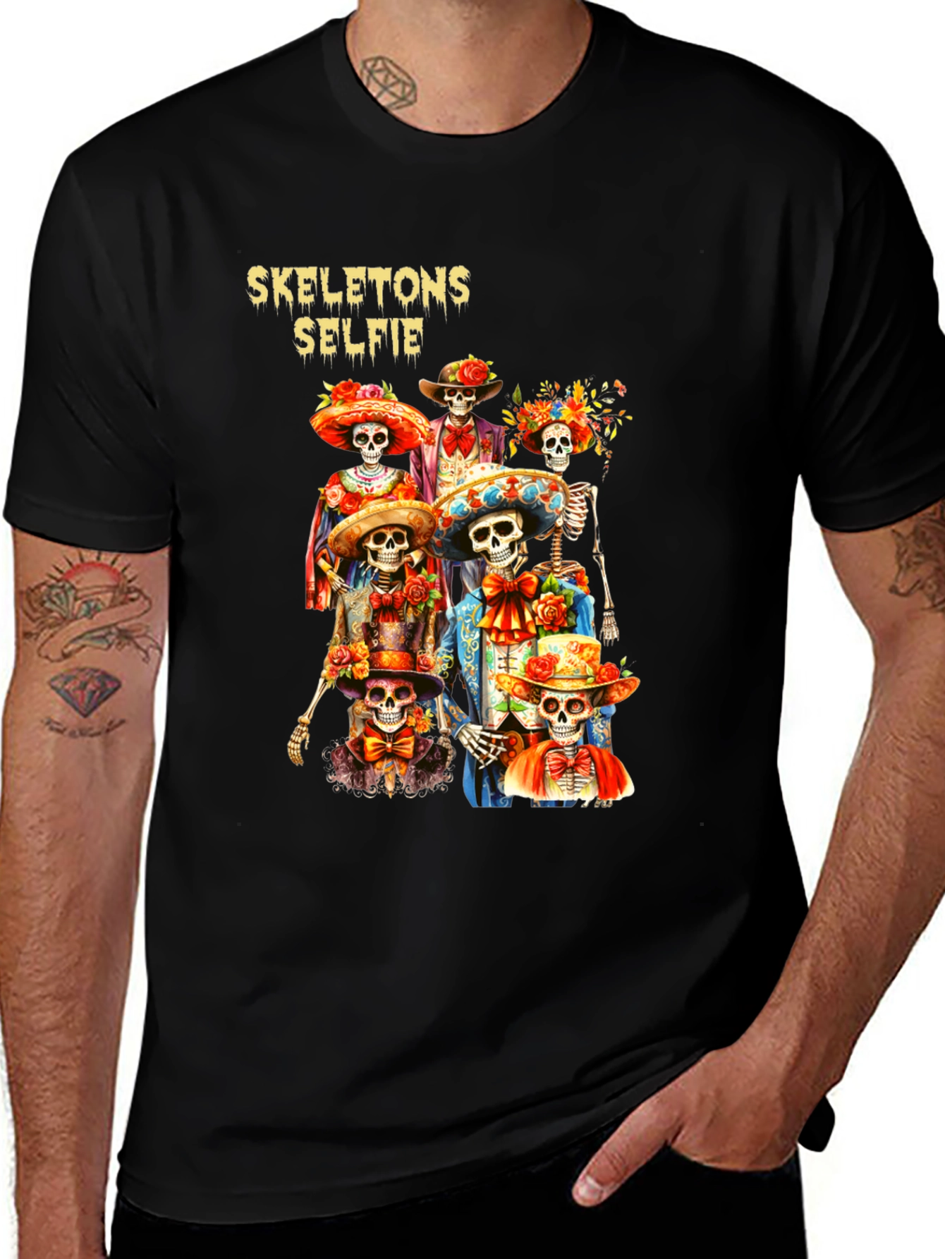 Variant 24 of Skeletons Selfie T-Shirt - Day of the Dead Graphic Tee