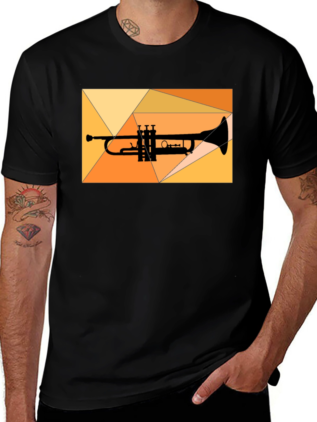 Variant 9 of Geometric Trumpet Silhouette Black T-Shirt
