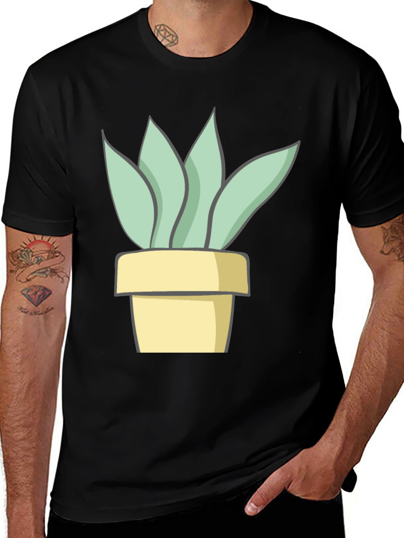 Variant 3 of Potted Plant Graphic Tee - Black Cotton T-Shirt