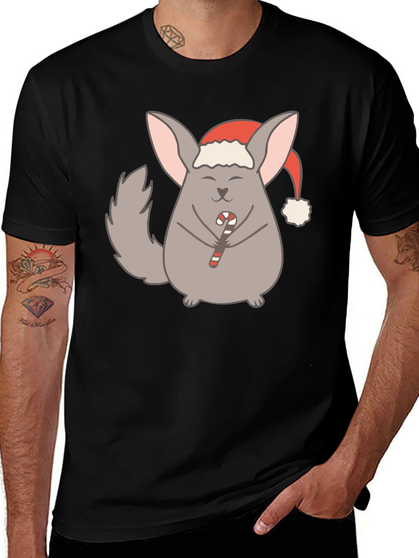 Black Festive Chinchilla Graphic Tee - Holiday Edition main image