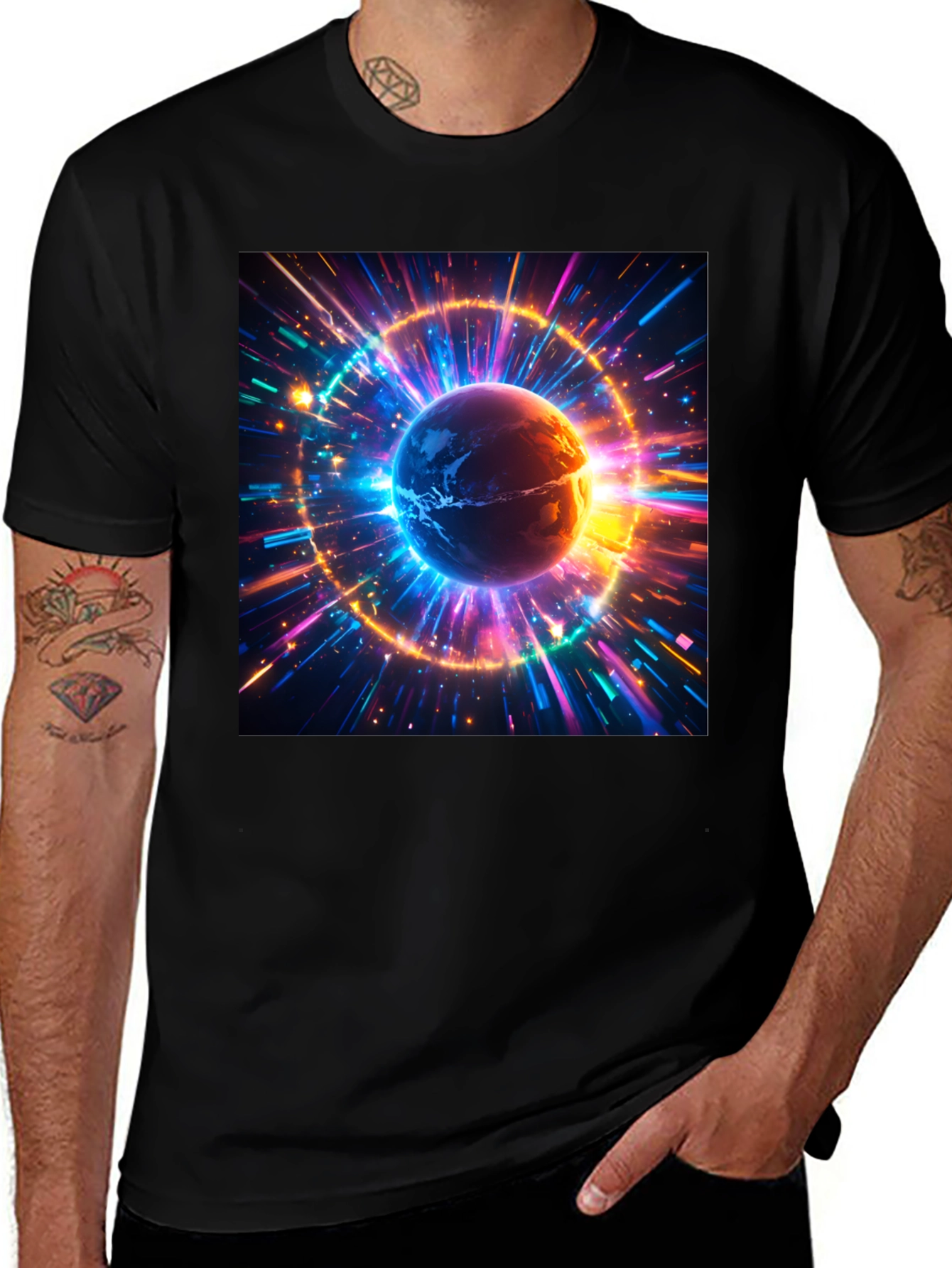 Variant 18 of Cosmic Earth Graphic Tee - Stylish Black Cotton T-Shirt