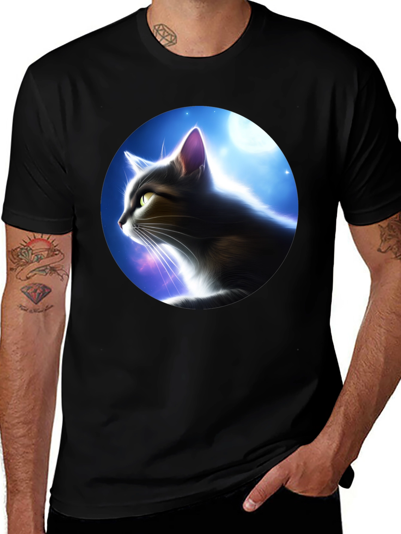 Variant 19 of Cosmic Cat T-Shirt - Black Graphic Tee