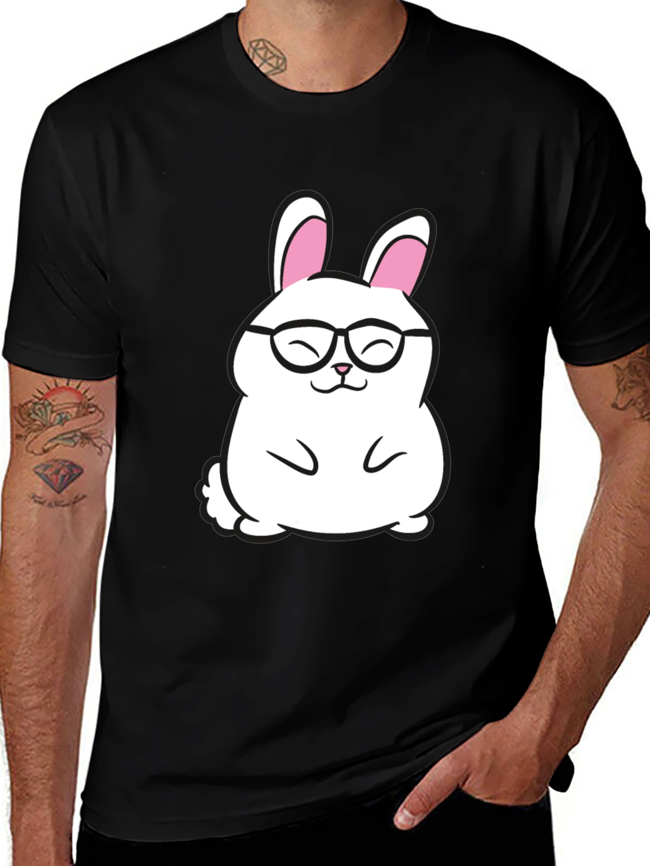 Variant 5 of Cute Bunny in Glasses Graphic Tee - Black