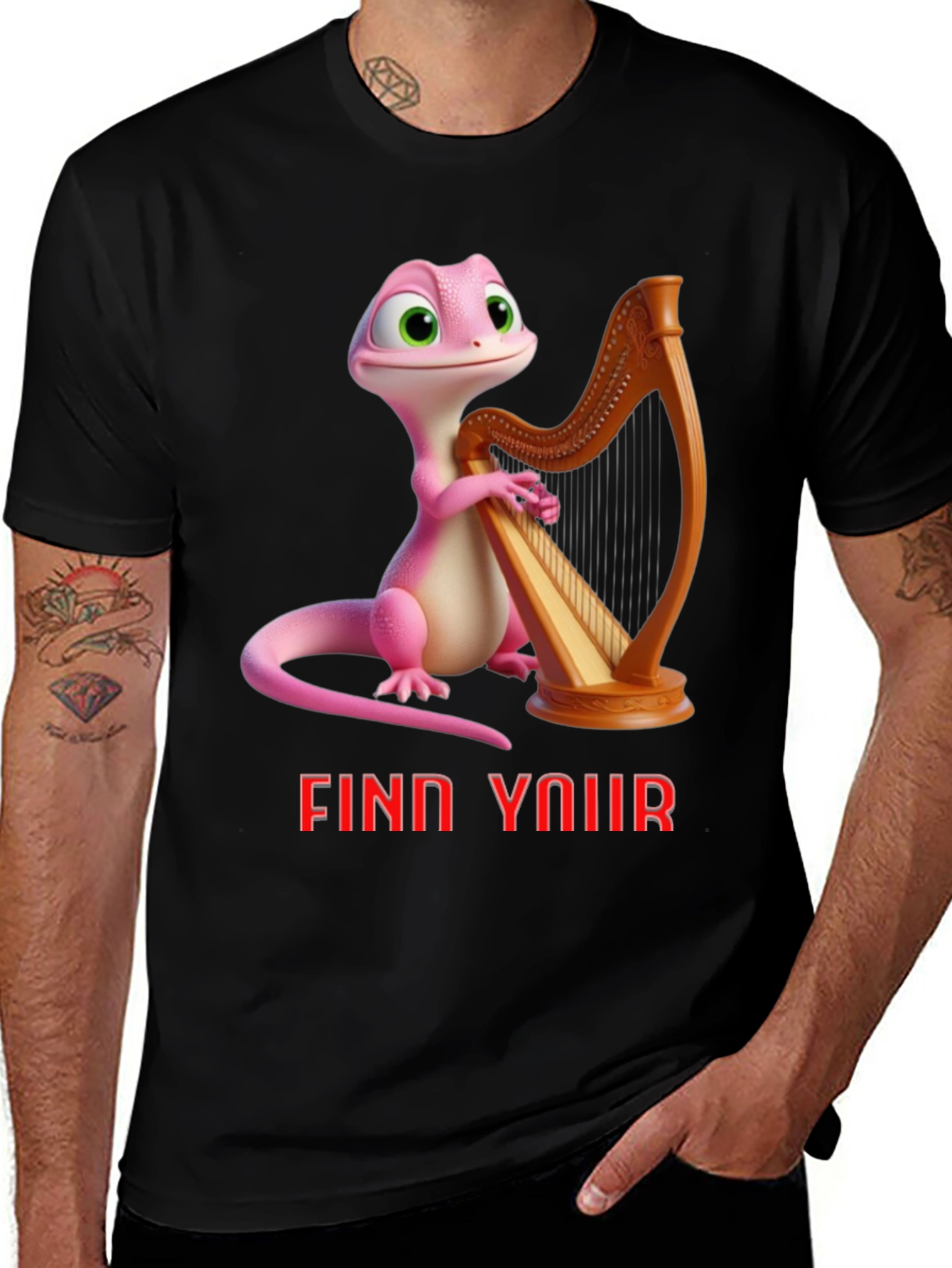 Variant 16 of Whimsical Gecko Harpist Graphic Tee