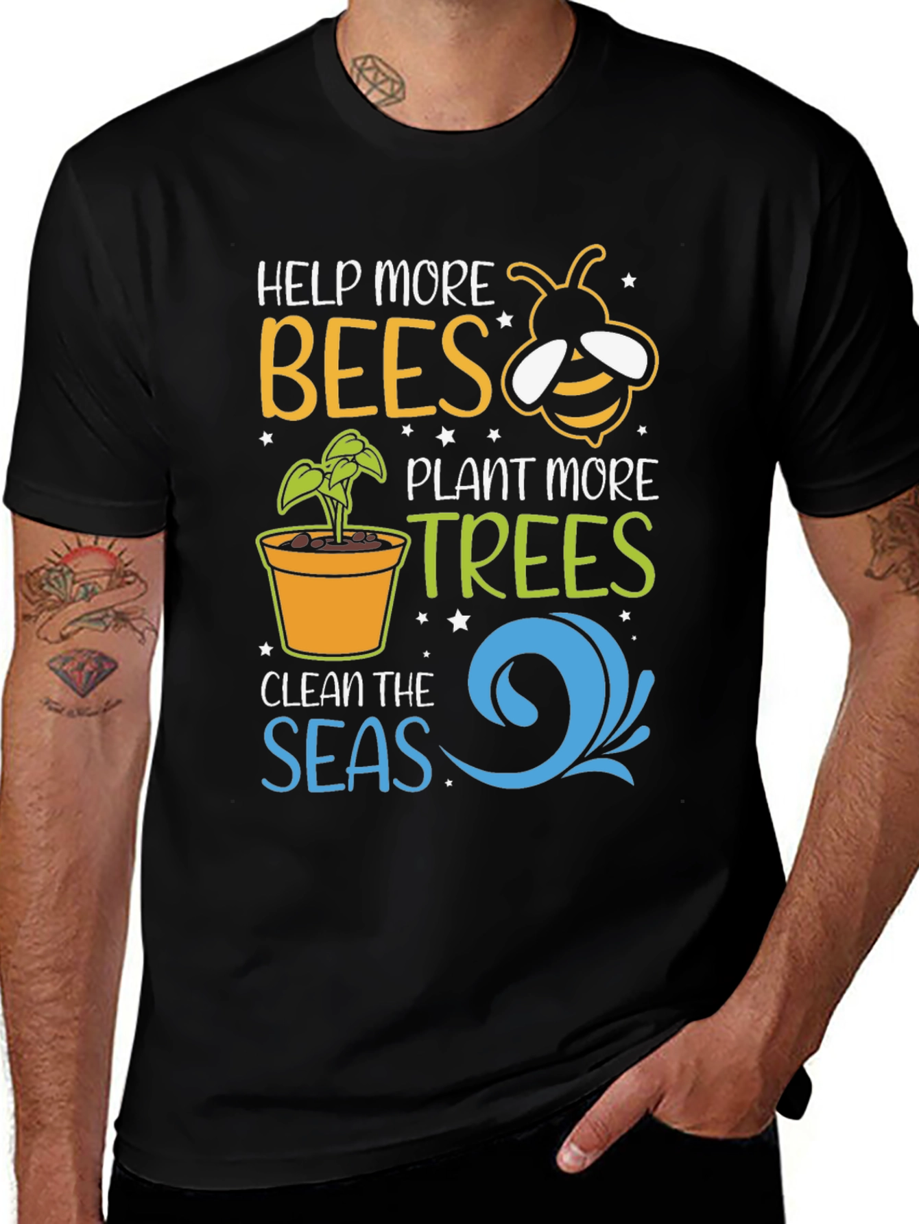 Variant 27 of Help Bees Plant Trees Black T-Shirt