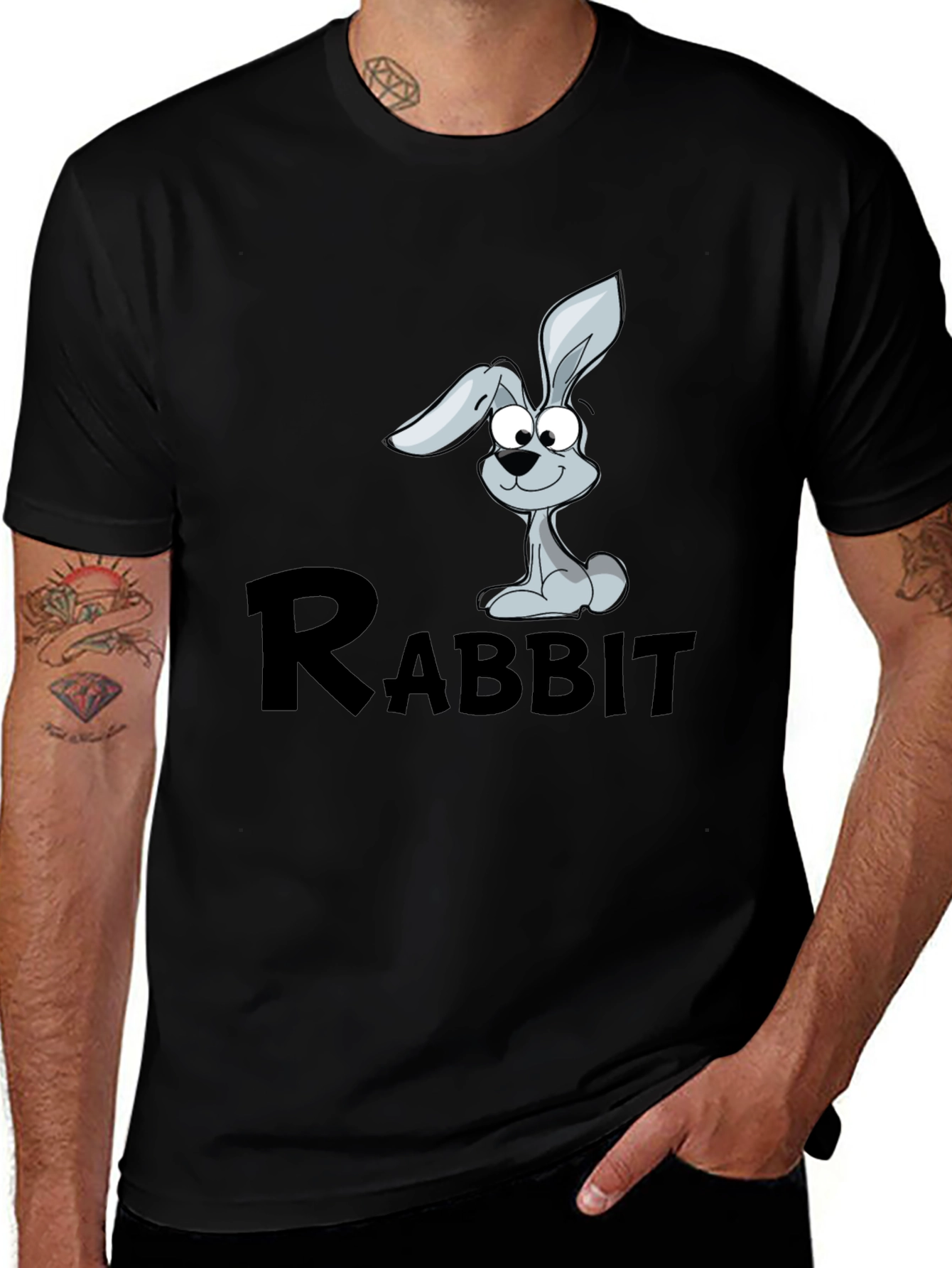Variant 10 of Rabbit Cartoon Graphic Black T-Shirt