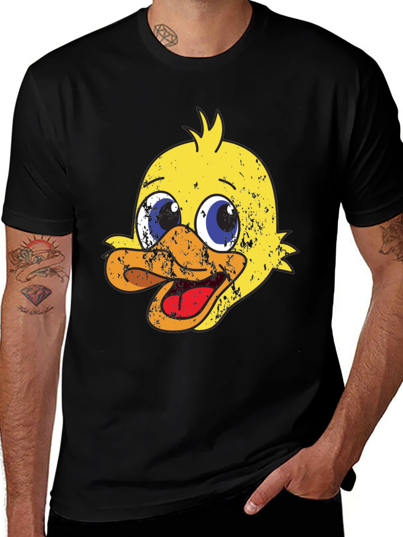 Variant 13 of Duck Cartoon Graphic Print Black T-Shirt