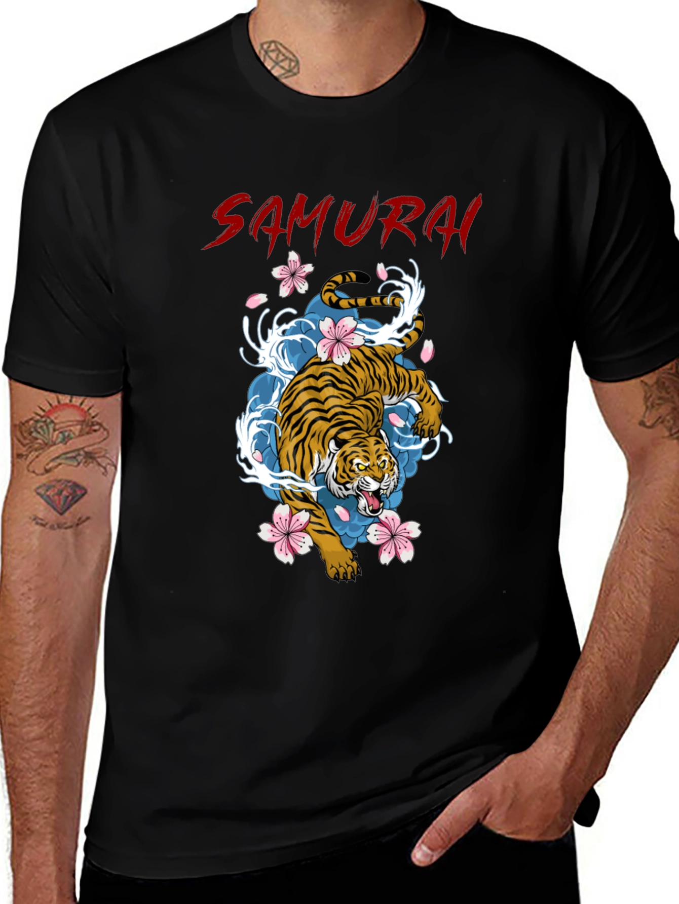 Variant 26 of Samurai Tiger Graphic Black T-Shirt