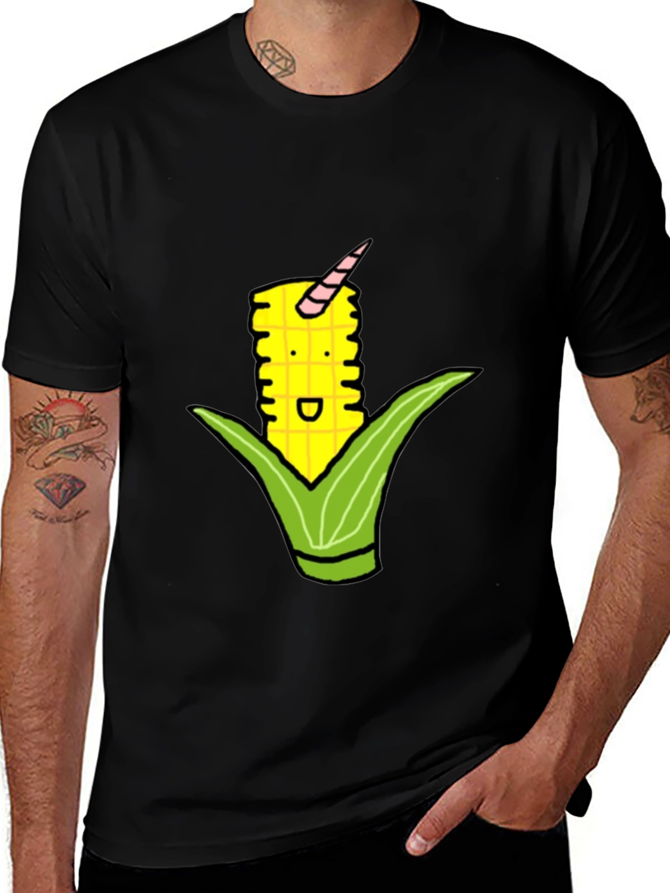 Corn Unicorn Graphic T-Shirt - Quirky Black Tee