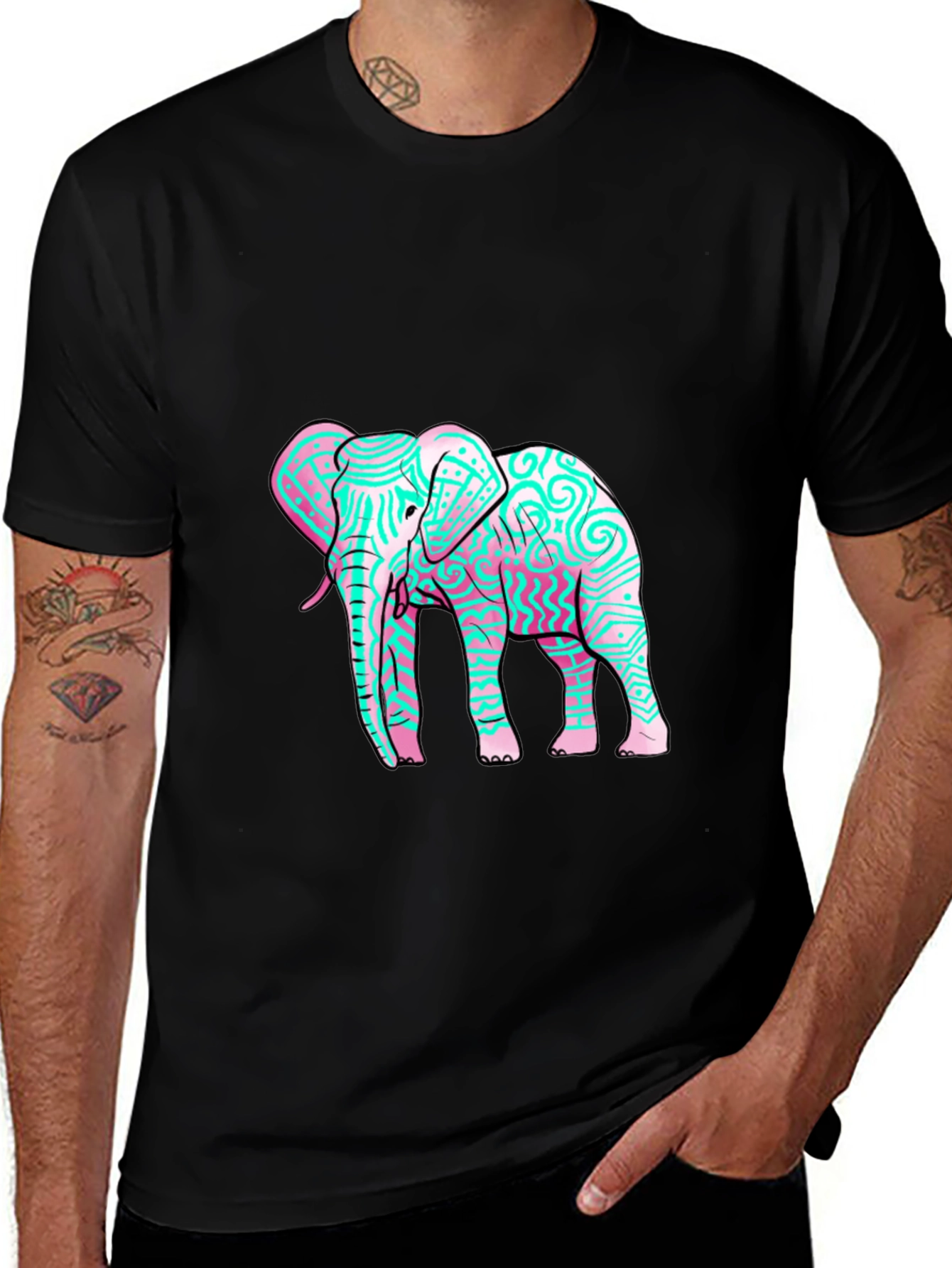 Variant 8 of Elephant Graphic Print Black T-Shirt