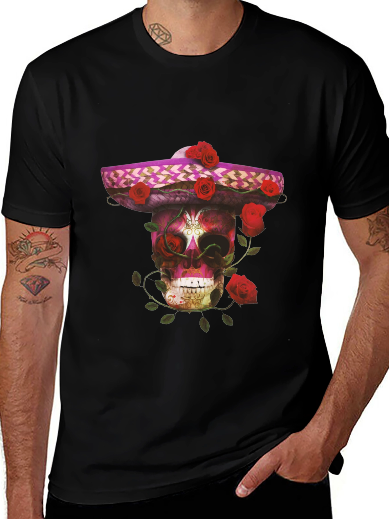 Variant 7 of Day of the Dead Skull Rose Sombrero Graphic Tee