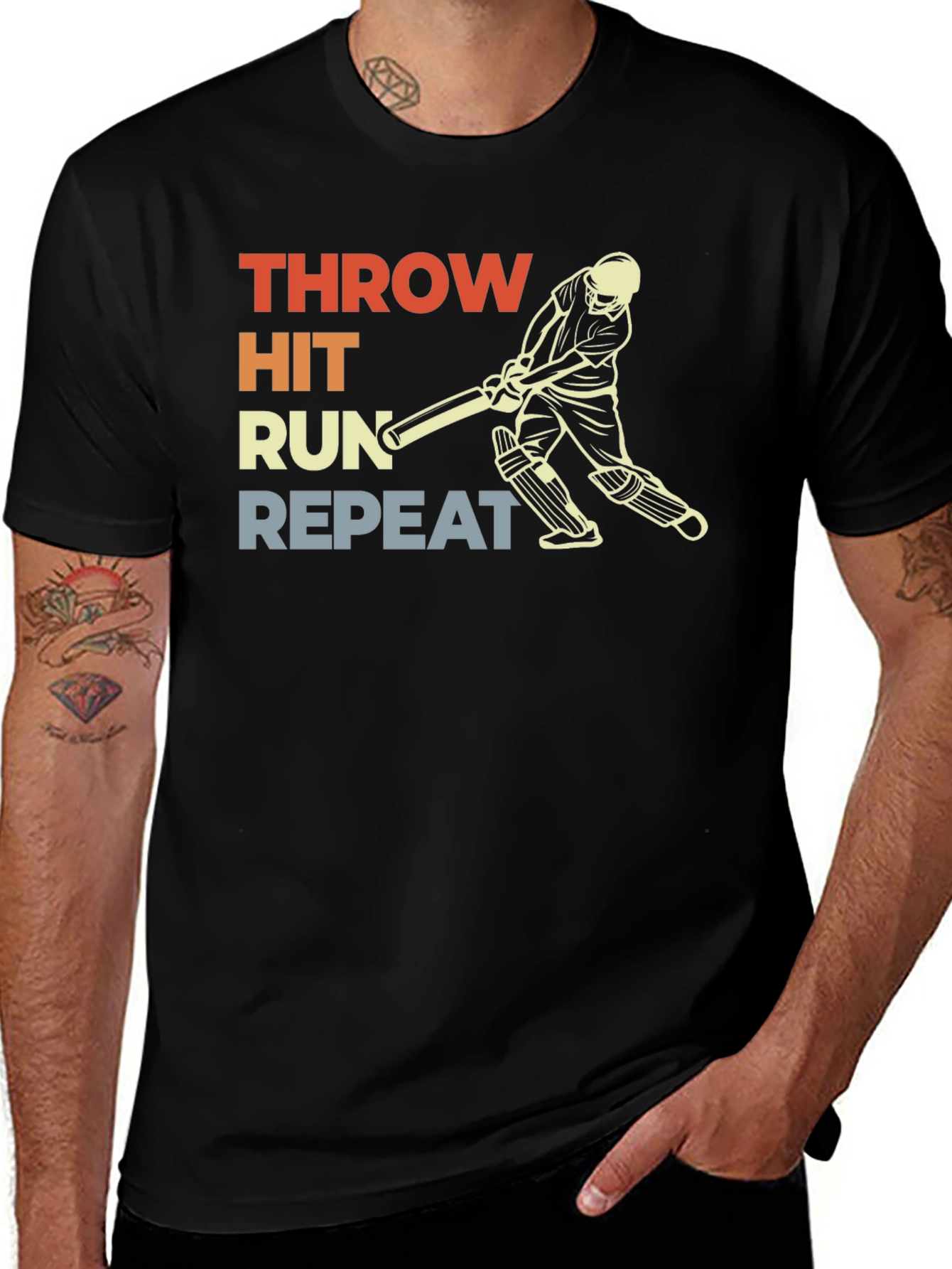 Variant 18 of Throw Hit Run Repeat Cricket T-Shirt