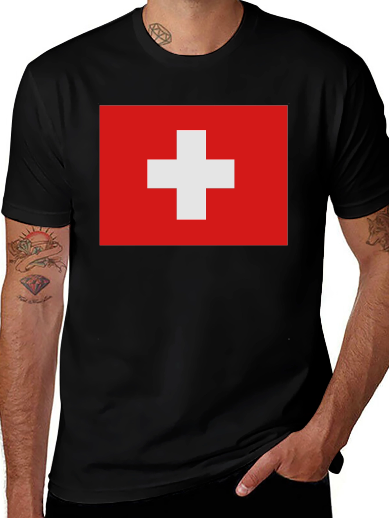 Swiss Flag Graphic T-Shirt - Black Cotton Tee