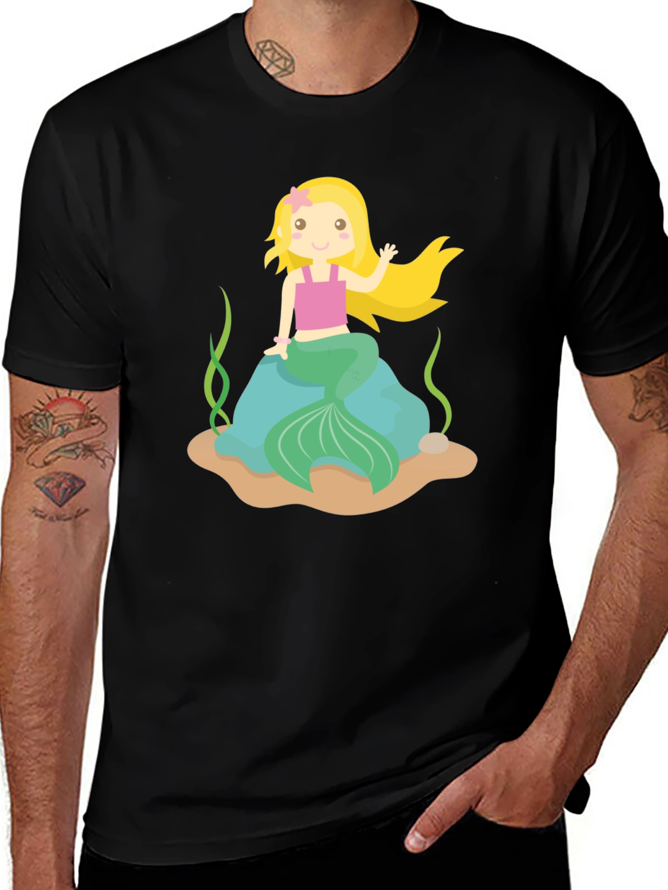 Variant 30 of Mermaid Graphic Tee - Black Cotton Shirt