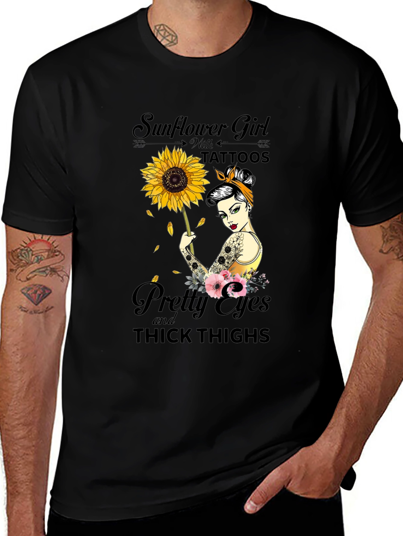 Variant 19 of Sunflower Girl Tattoo Black Graphic Tee