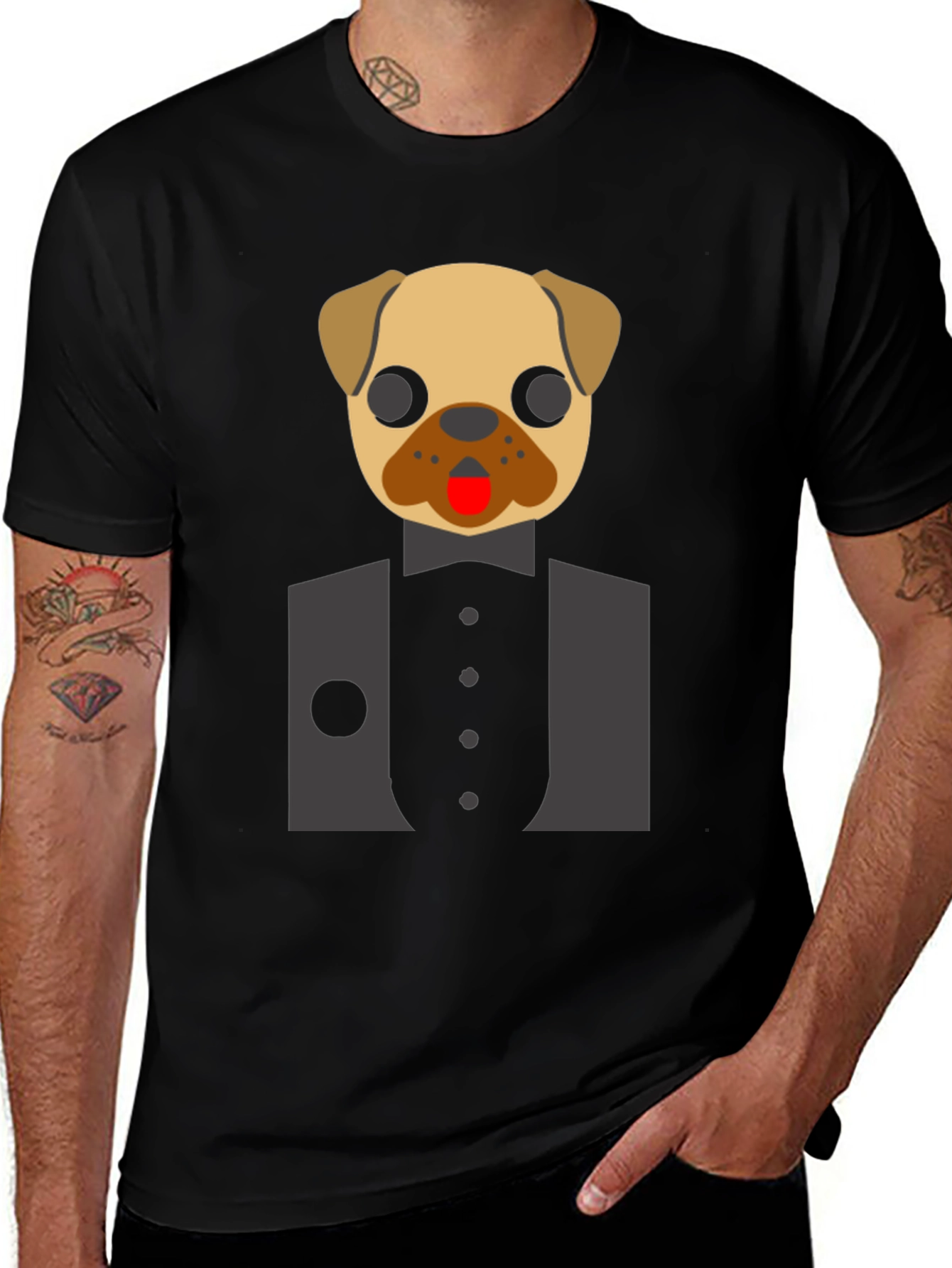 Variant 10 of Pug Tuxedo Graphic Tee - Novelty Animal T-Shirt