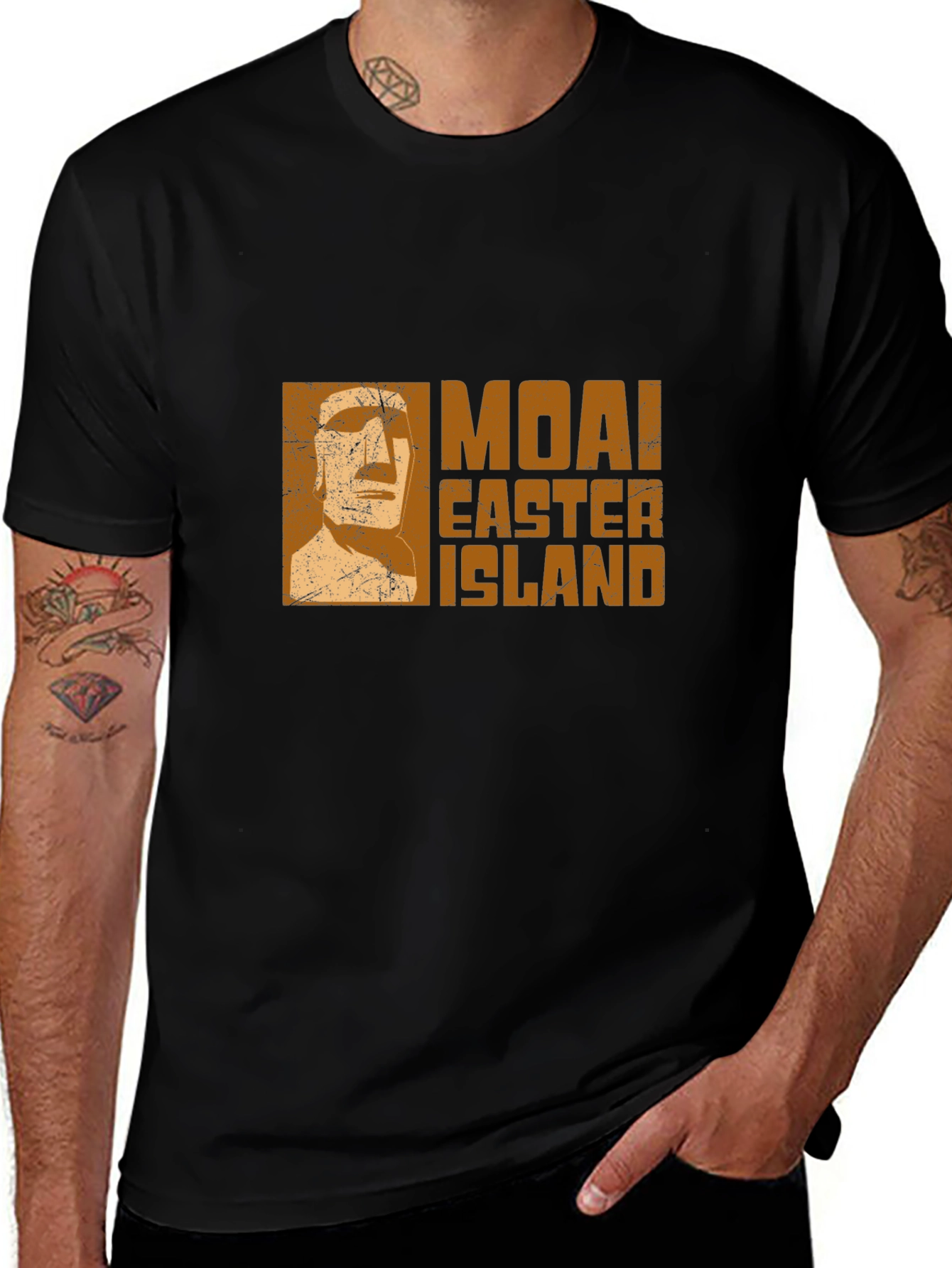 Moai Easter Island Graphic Tee - Black Cotton T-Shirt