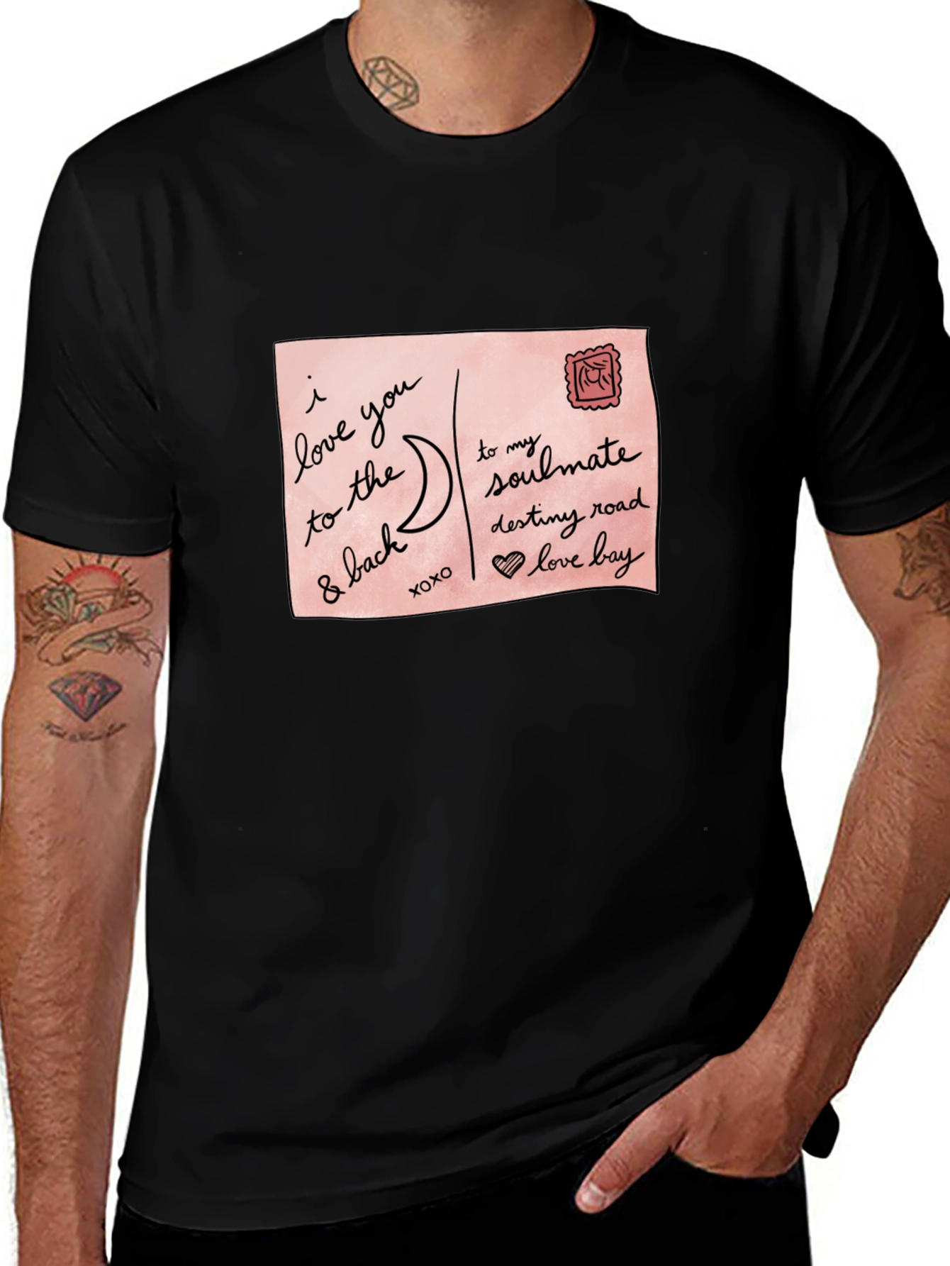 Variant 7 of Romantic Postcard Graphic Black T-Shirt