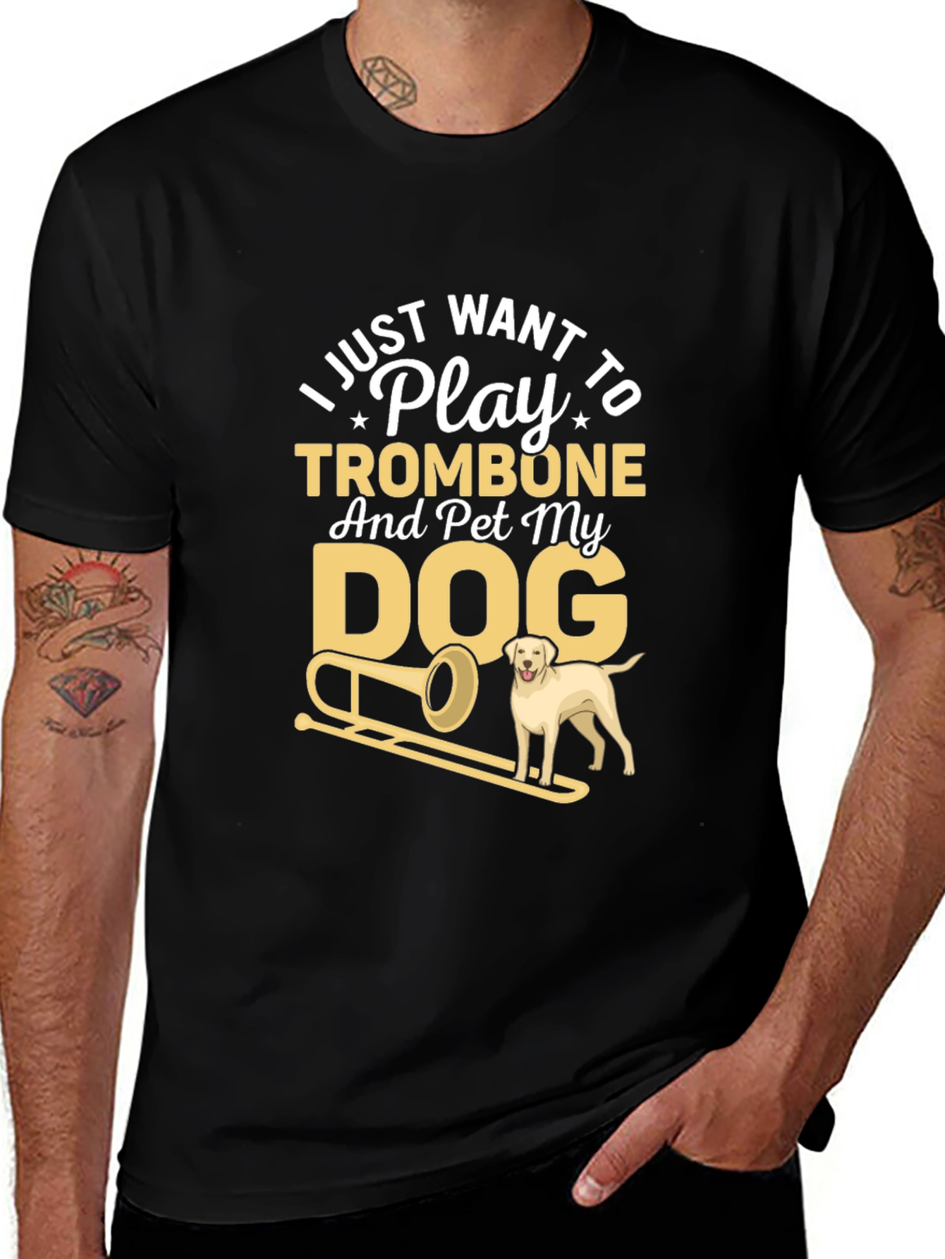 Trombone & Dog Lover T-Shirt - Black