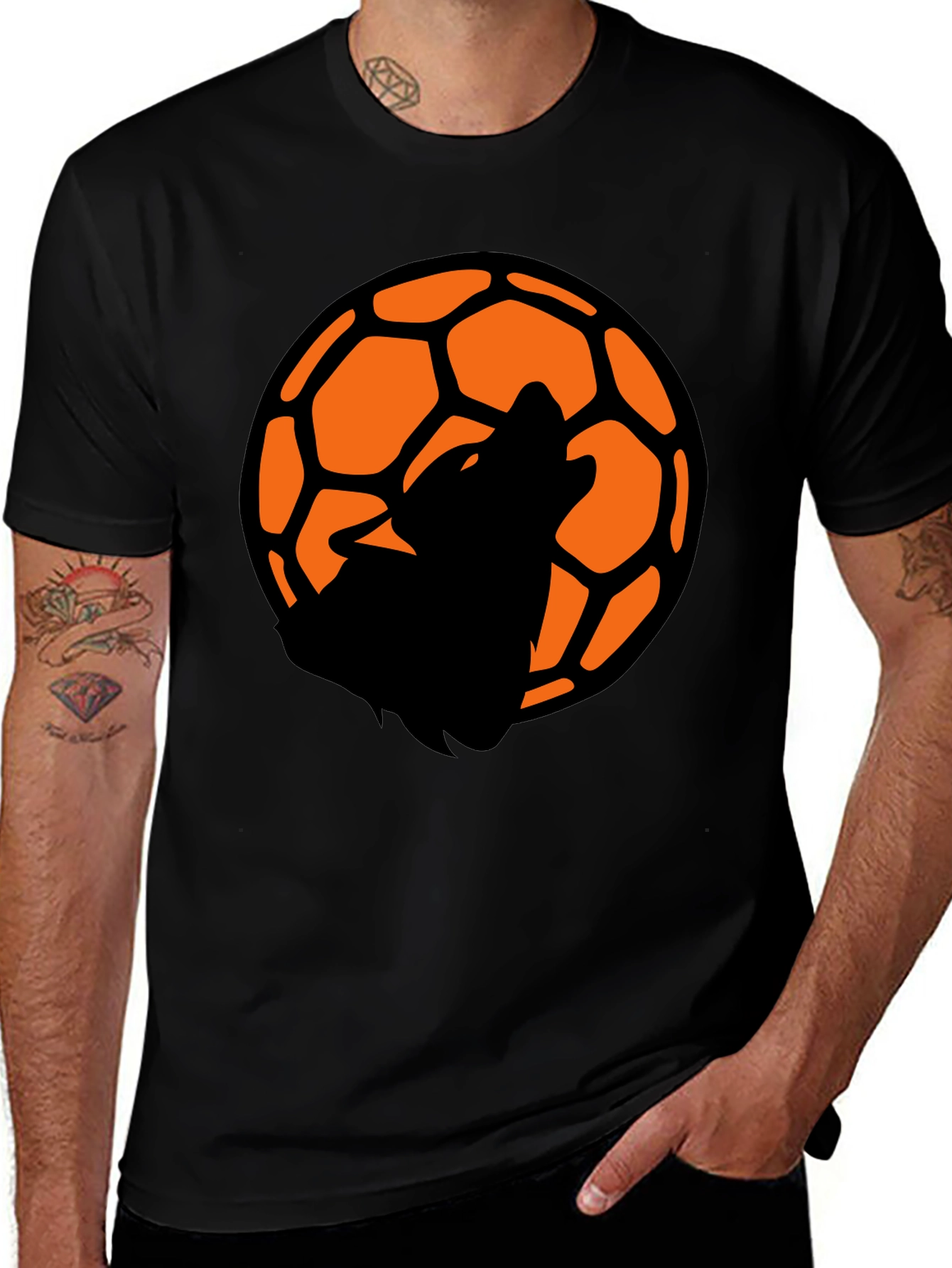Variant 13 of Wolf Soccer Ball Graphic Tee - Black Cotton T-Shirt