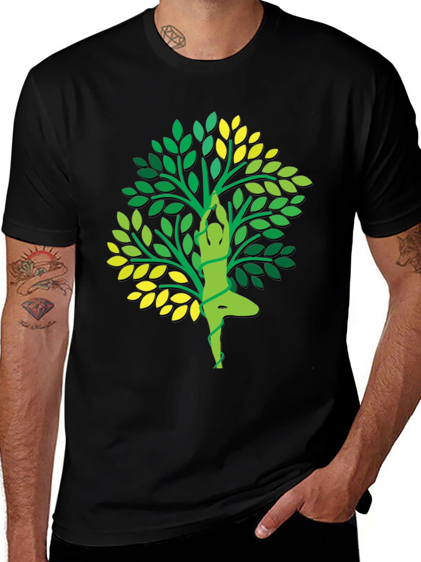 Variant 20 of Yoga Tree Graphic Tee - Black Cotton T-Shirt