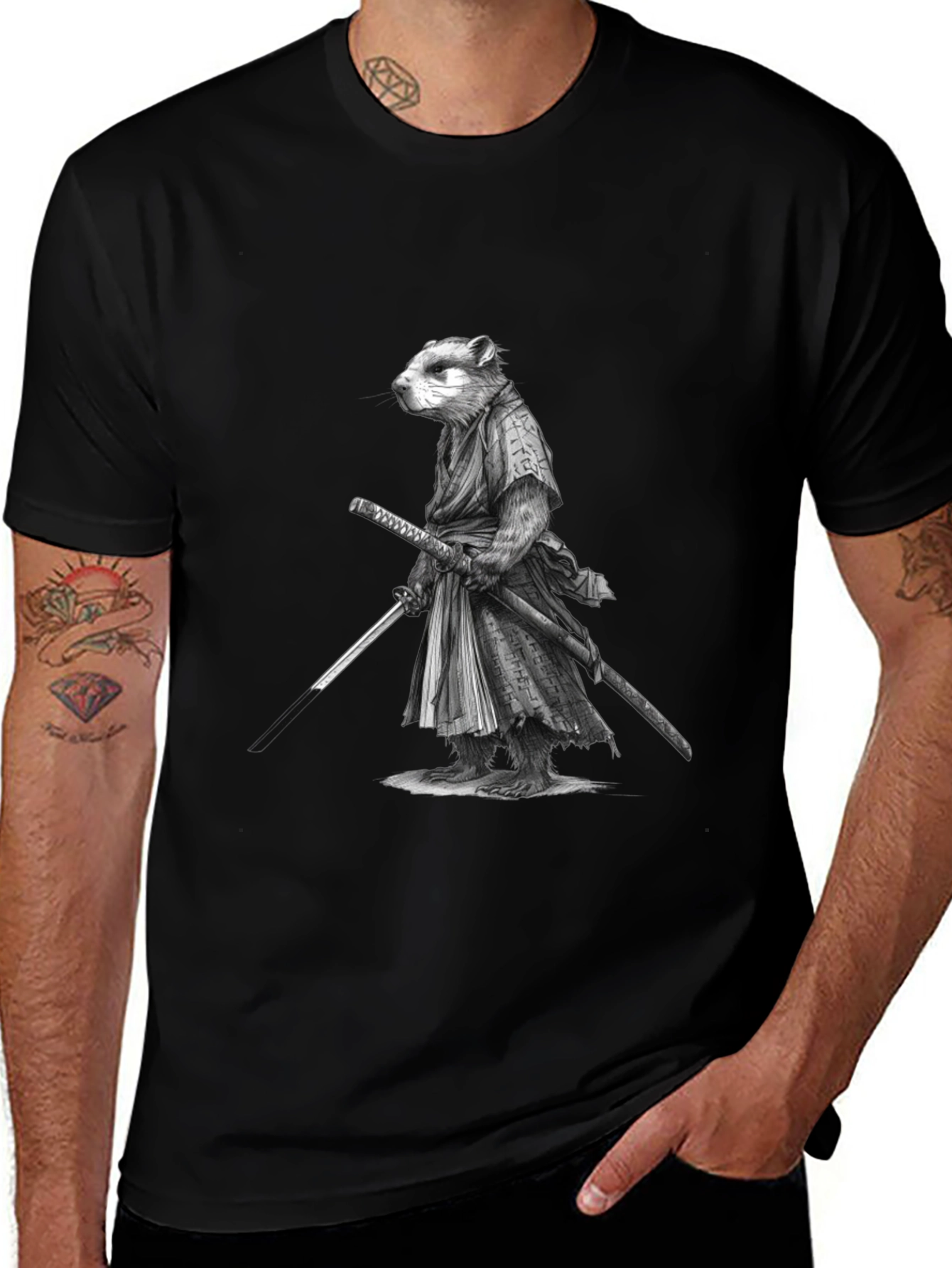 Variant 22 of Samurai Marmot Graphic Tee - Black Cotton T-Shirt