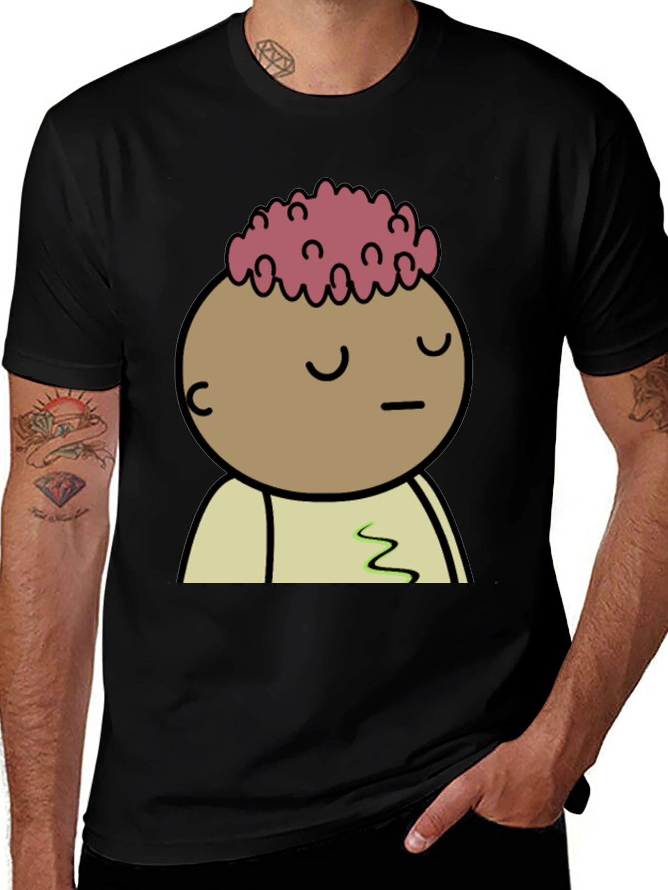 Brainy Character Black T-Shirt - Relaxed Fit
