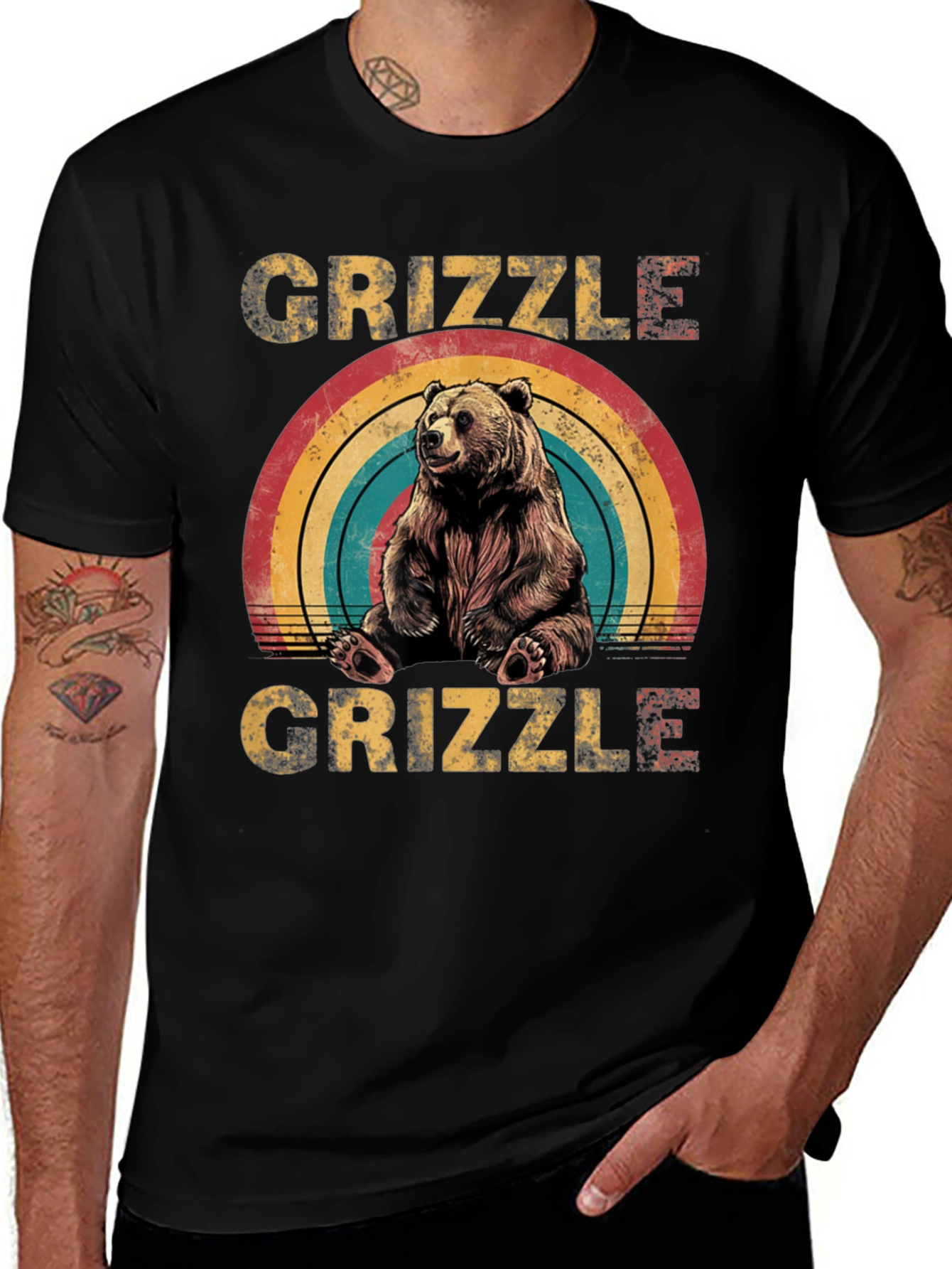 Variant 27 of GRIZZLE Bear Rainbow Graphic Tee - Unisex Casual T-Shirt