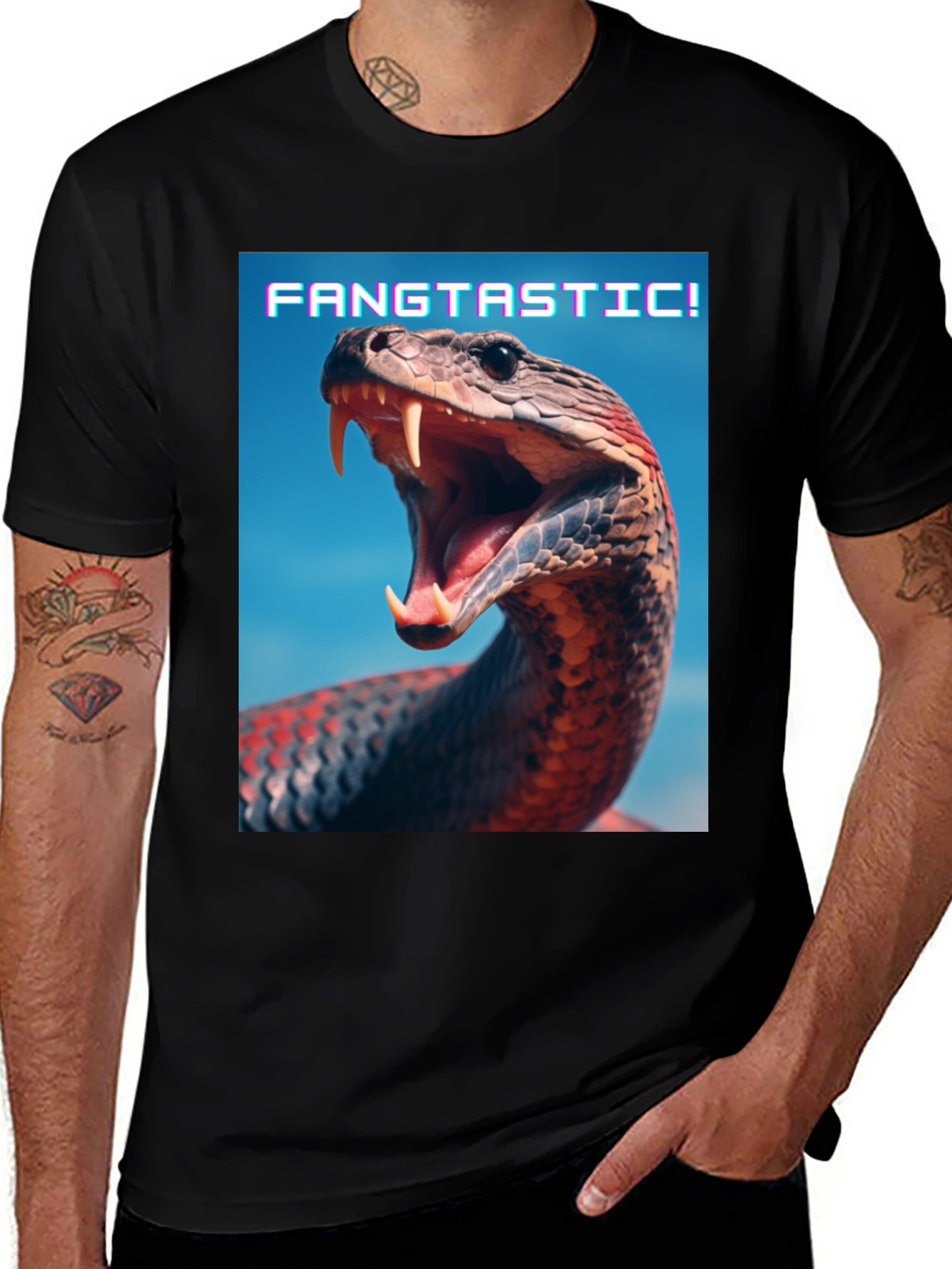 Black Fangtastic Snake Graphic Tee - Unique Animal Print Shirt main image