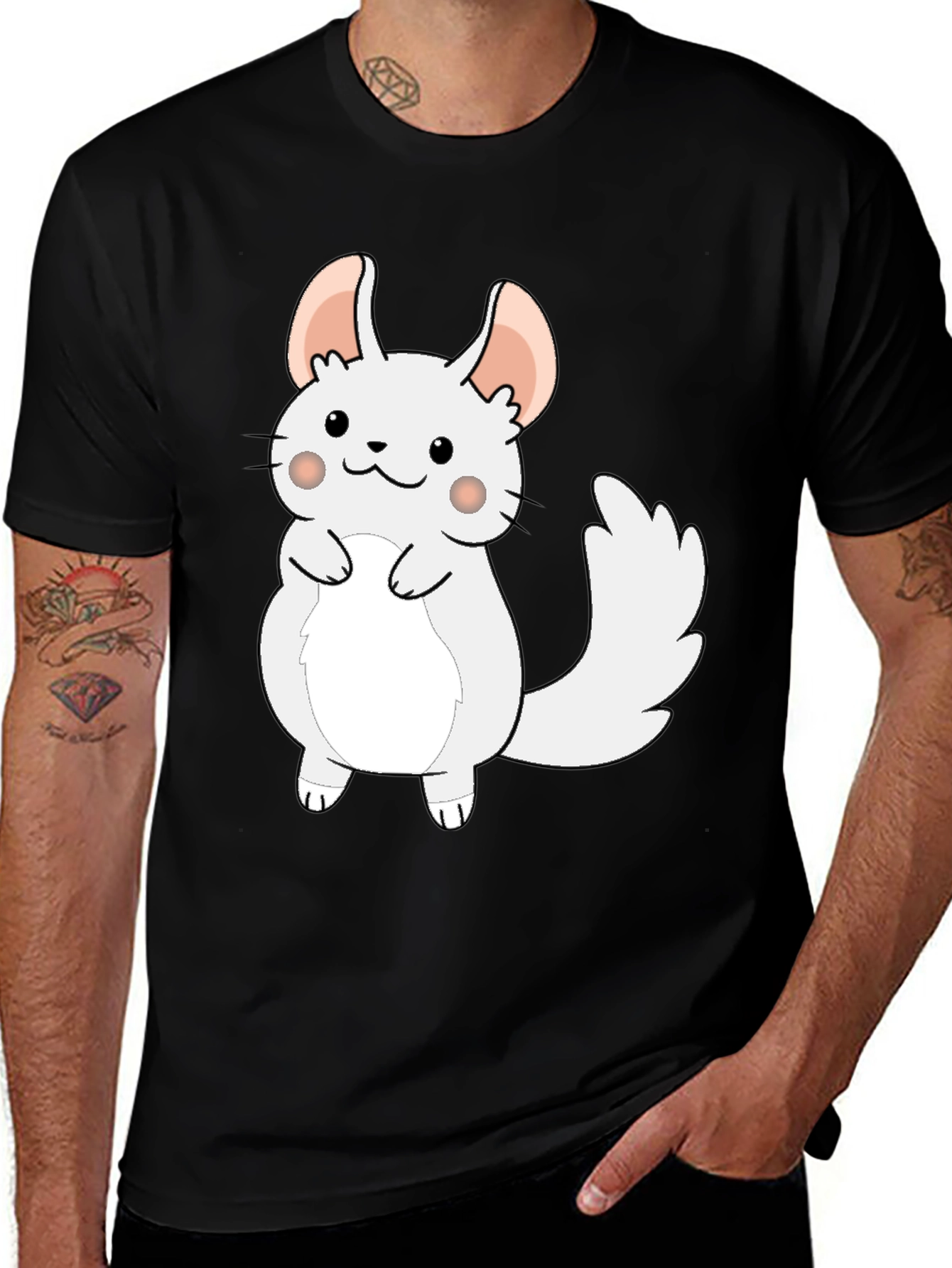 Variant 16 of Cute Cartoon Chinchilla Graphic Tee - Black