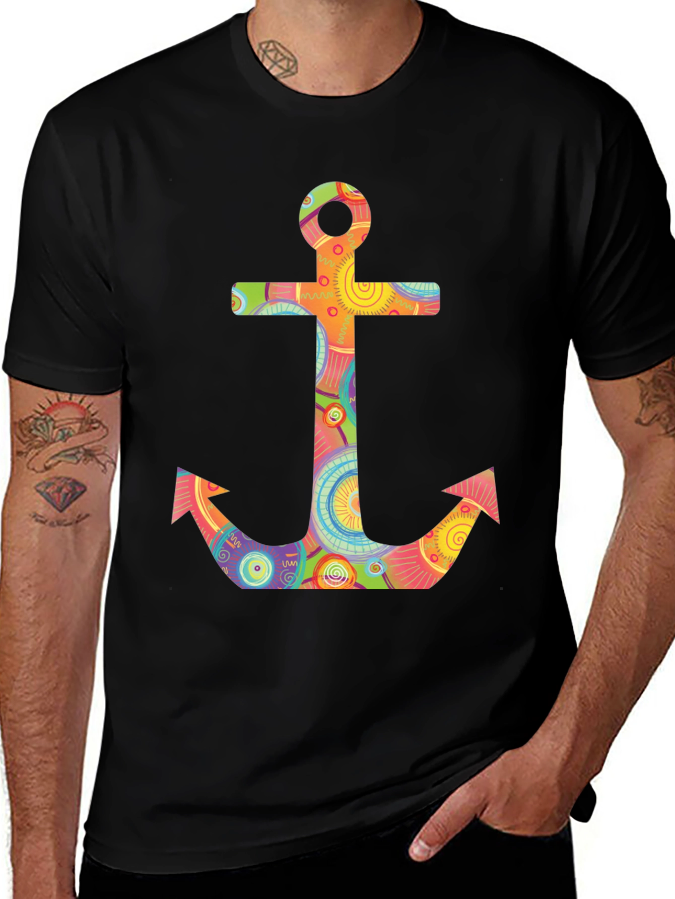 Variant 25 of Psychedelic Anchor Graphic Tee - Black