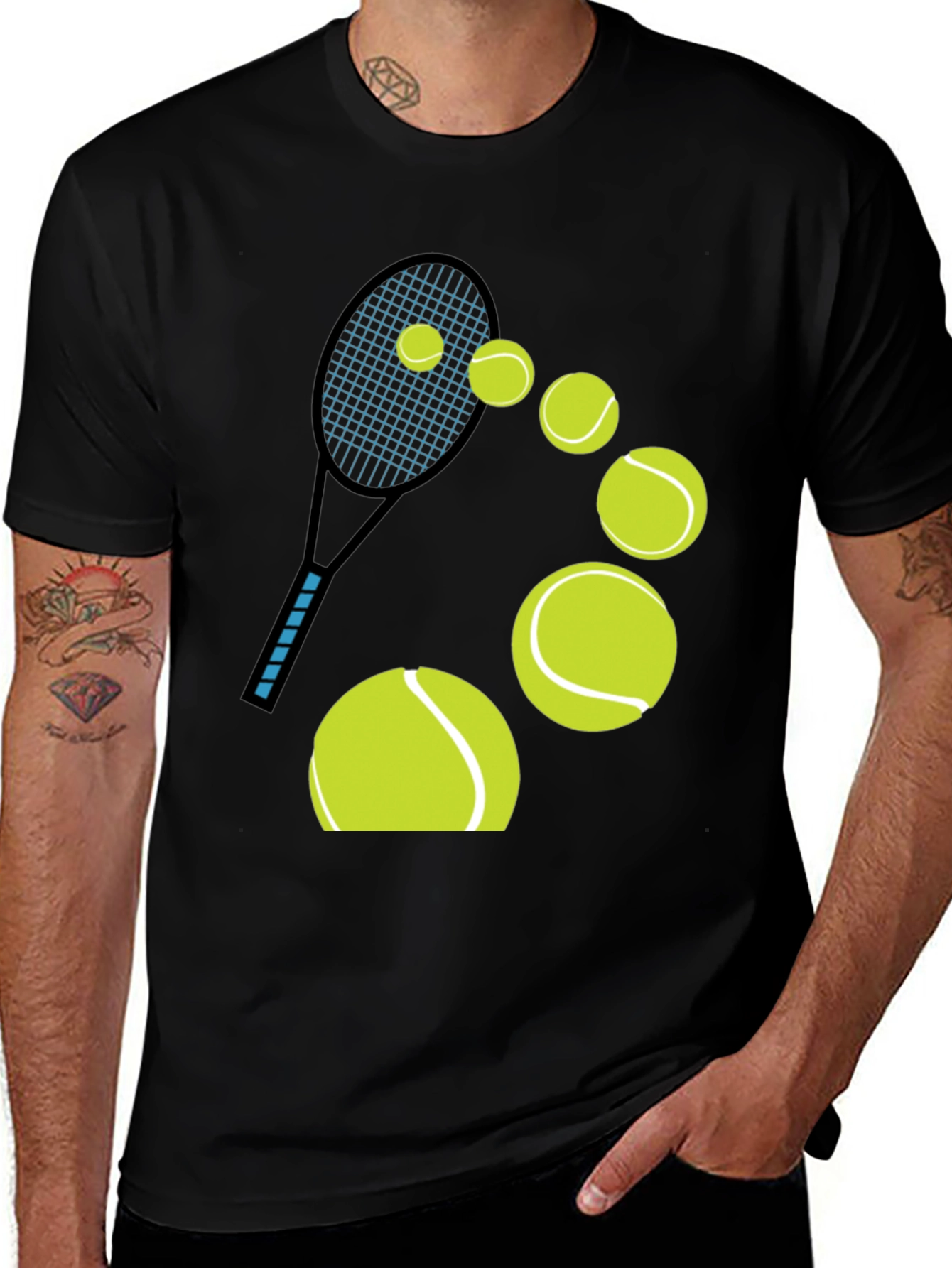 Tennis Racket & Balls Graphic Tee - Casual Cool Style