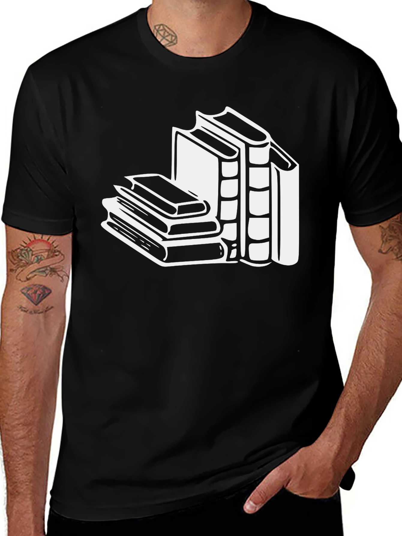 Variant 17 of Book Stack Graphic Tee - Classic Black Cotton T-Shirt
