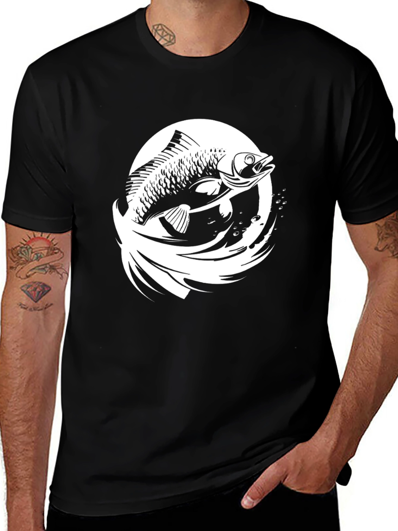 Variant 20 of Fishing Graphic Tee - Black Cotton Comfort
