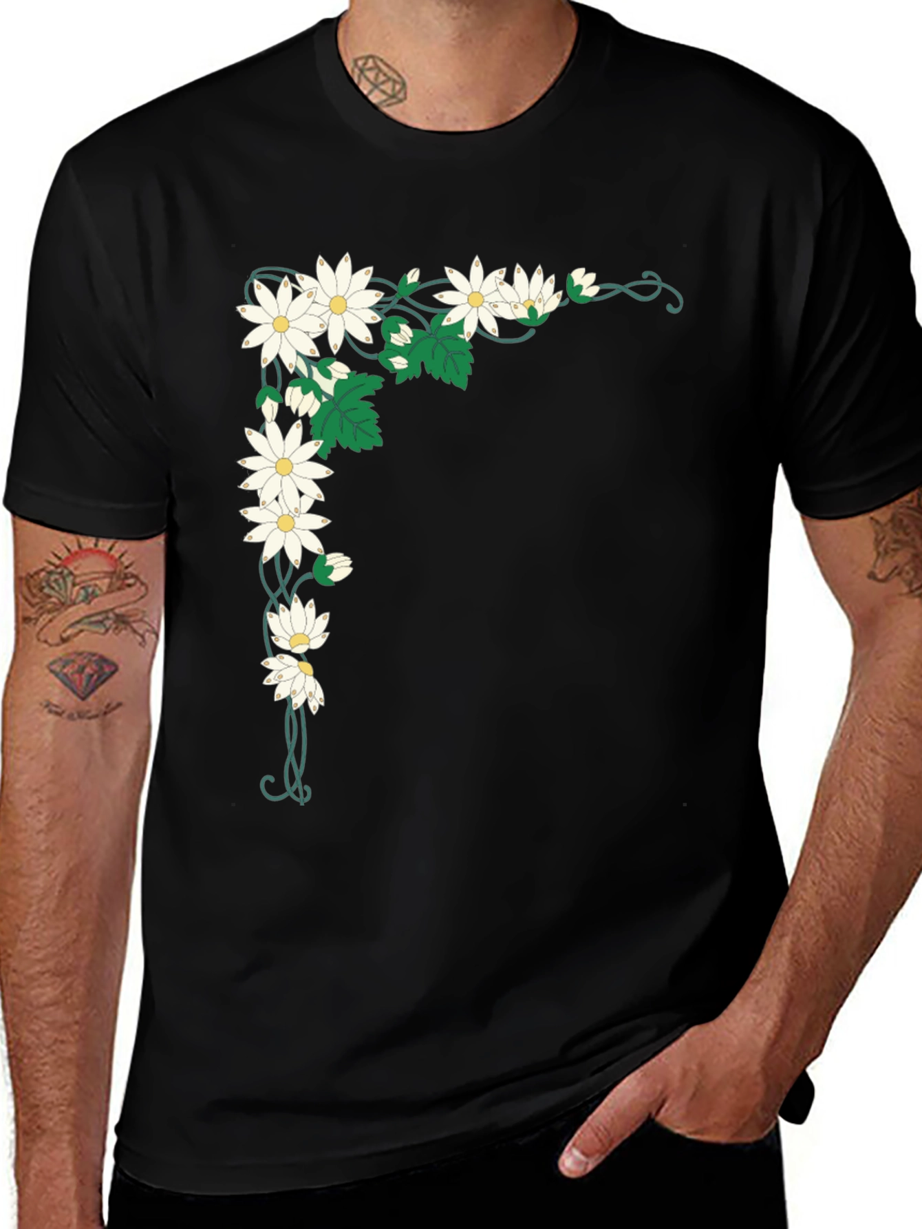 Floral Corner Graphic Black T-Shirt