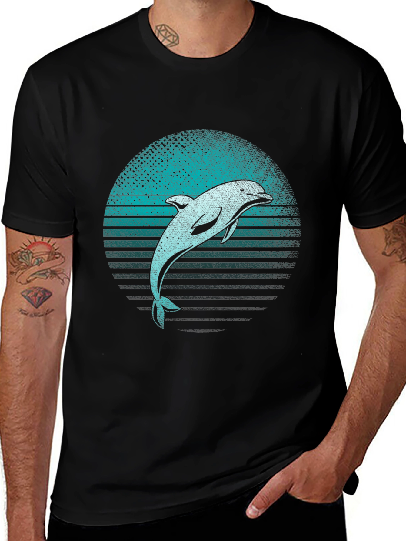Variant 3 of Dolphin Sunset Graphic Tee - Men's Black T-Shirt