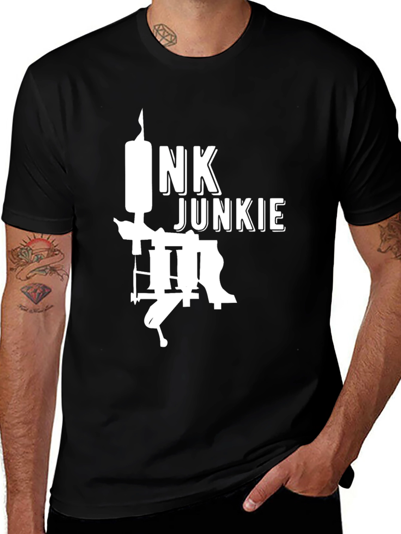 Variant 5 of Ink Junkie Black Graphic Tee - Tattoo Lover's T-Shirt